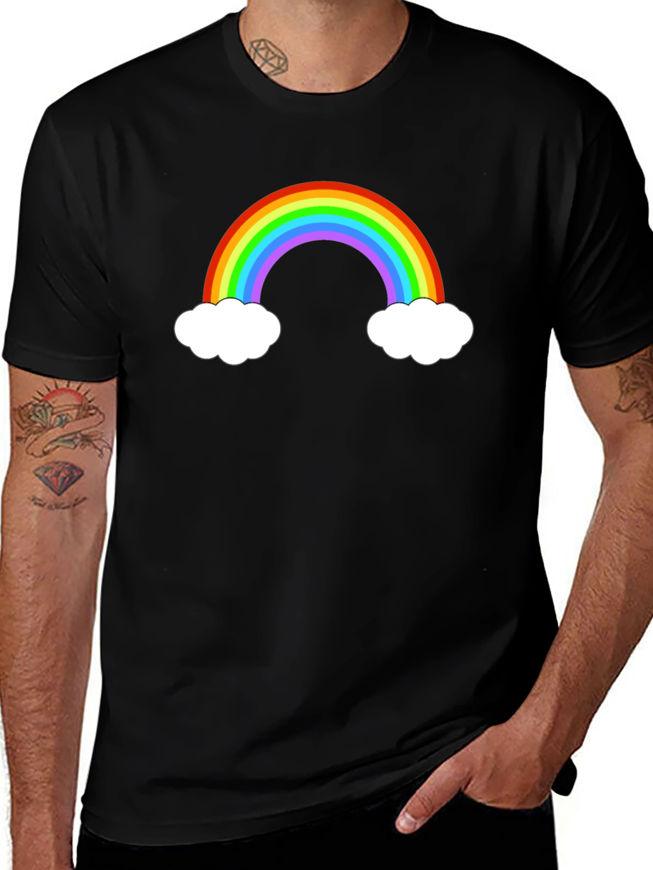 Variant 21 of Rainbow Cloud Graphic Tee - Black Cotton Blend