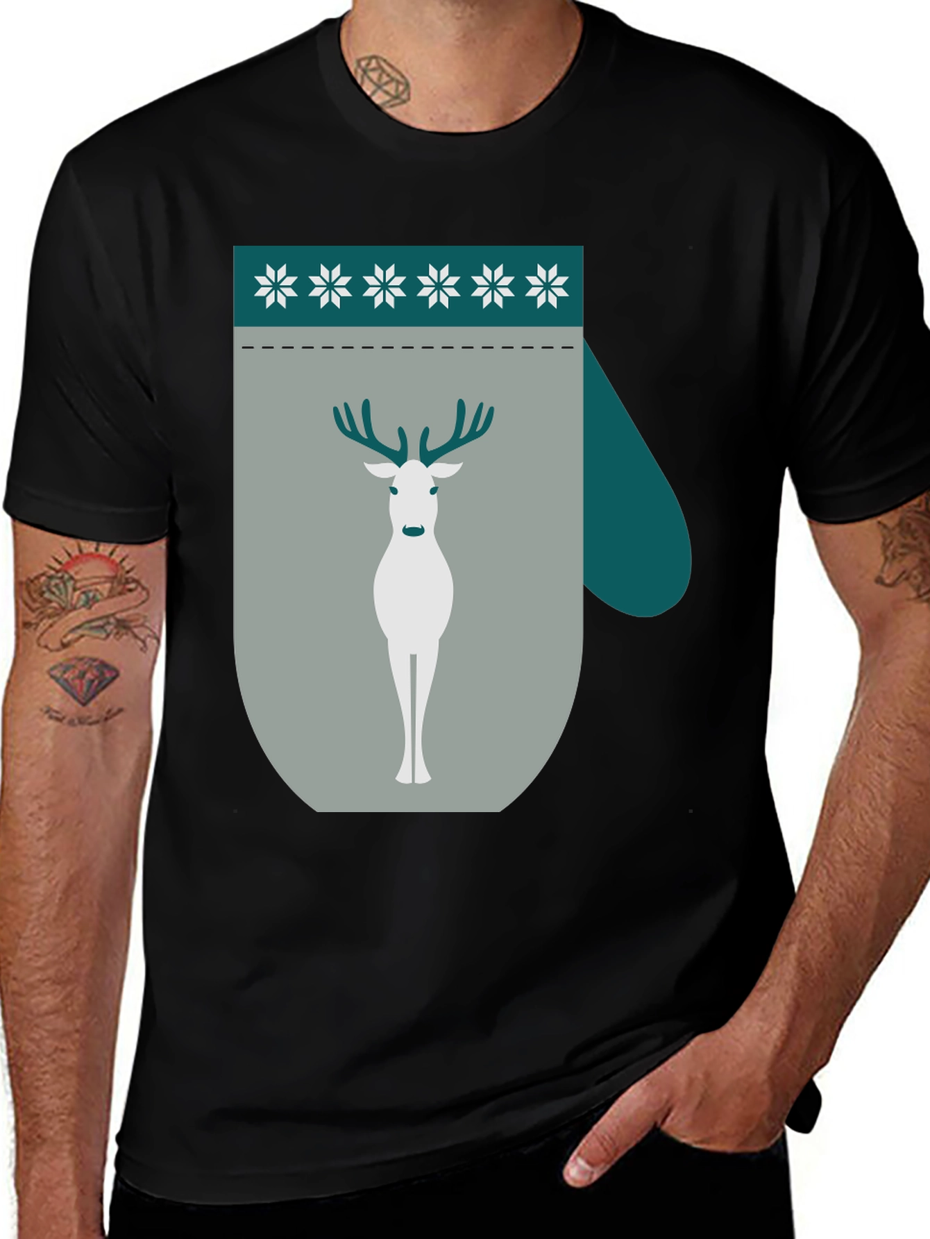 Variant 17 of Holiday Deer Mitten Graphic Tee