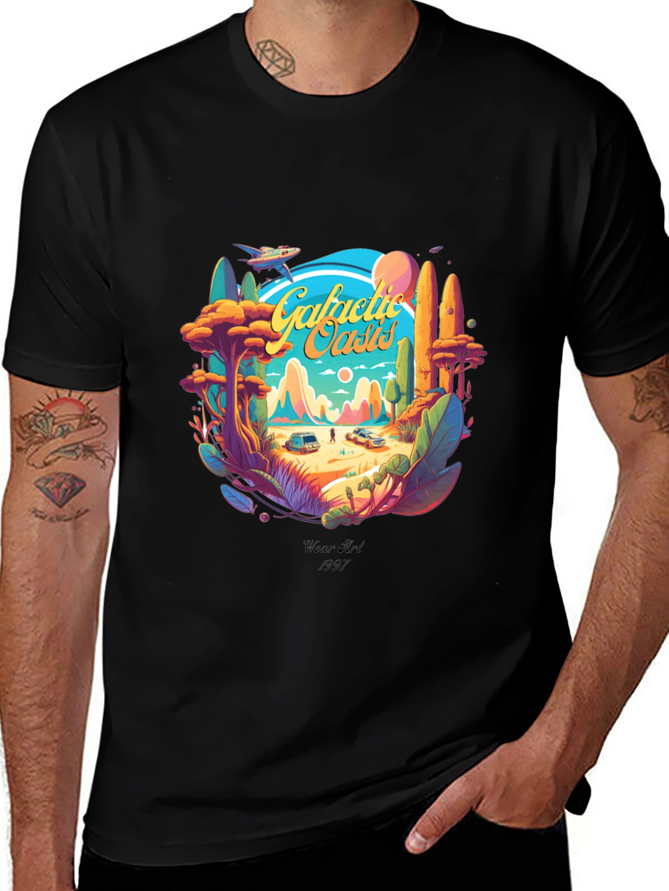 Variant 27 of Galactic Oasis Graphic Tee - Retro Wear Art 1997 Design