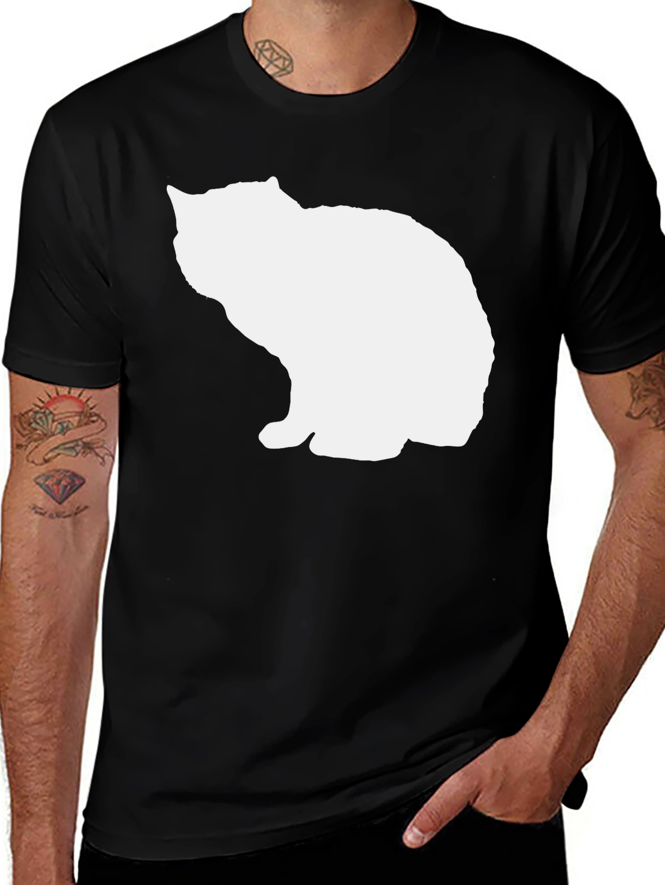 Variant 19 of Cool Cat Silhouette T-Shirt - Black Cotton Tee