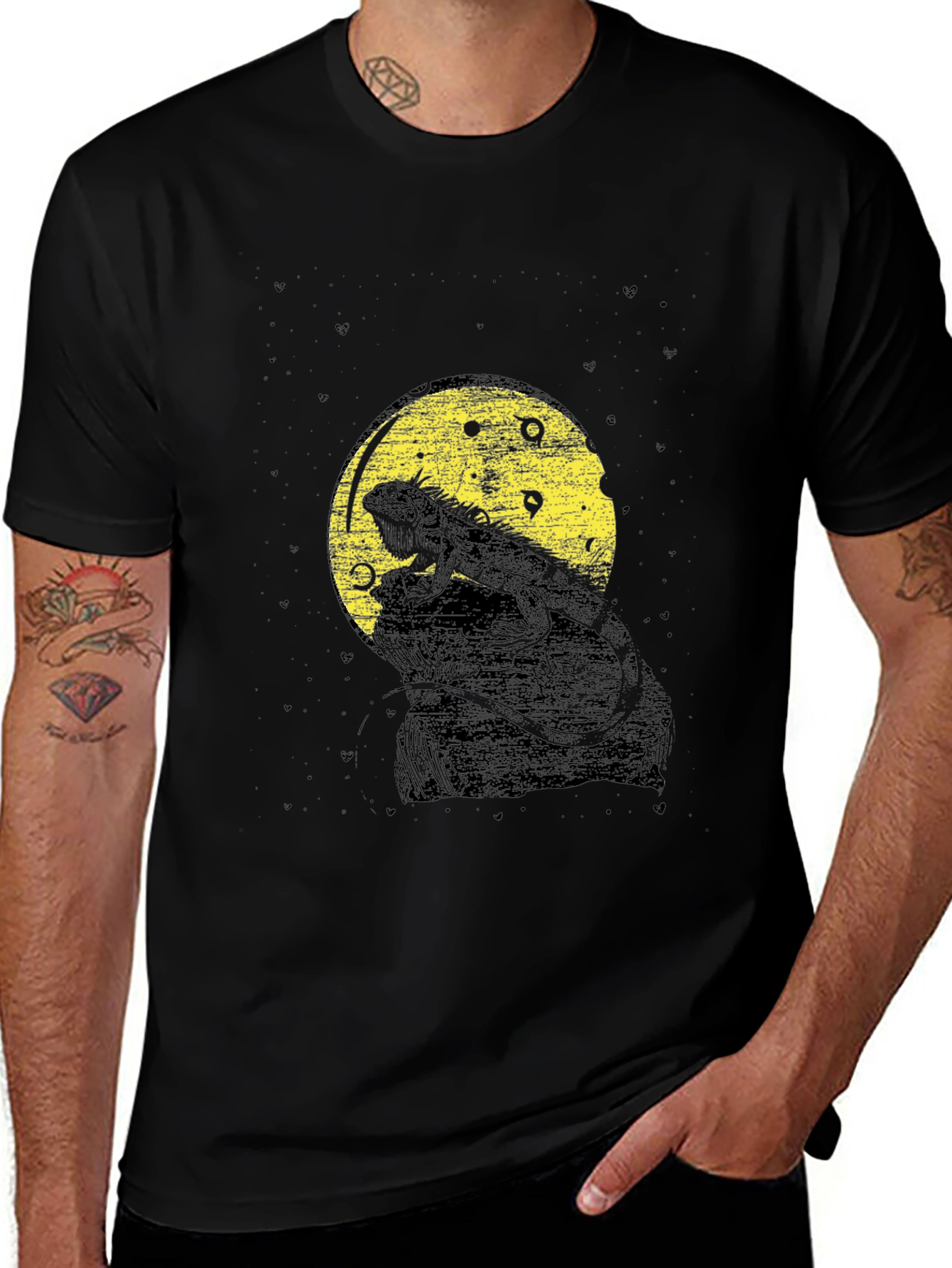 Variant 27 of Lizard Moon Graphic Tee - Black Cotton T-Shirt