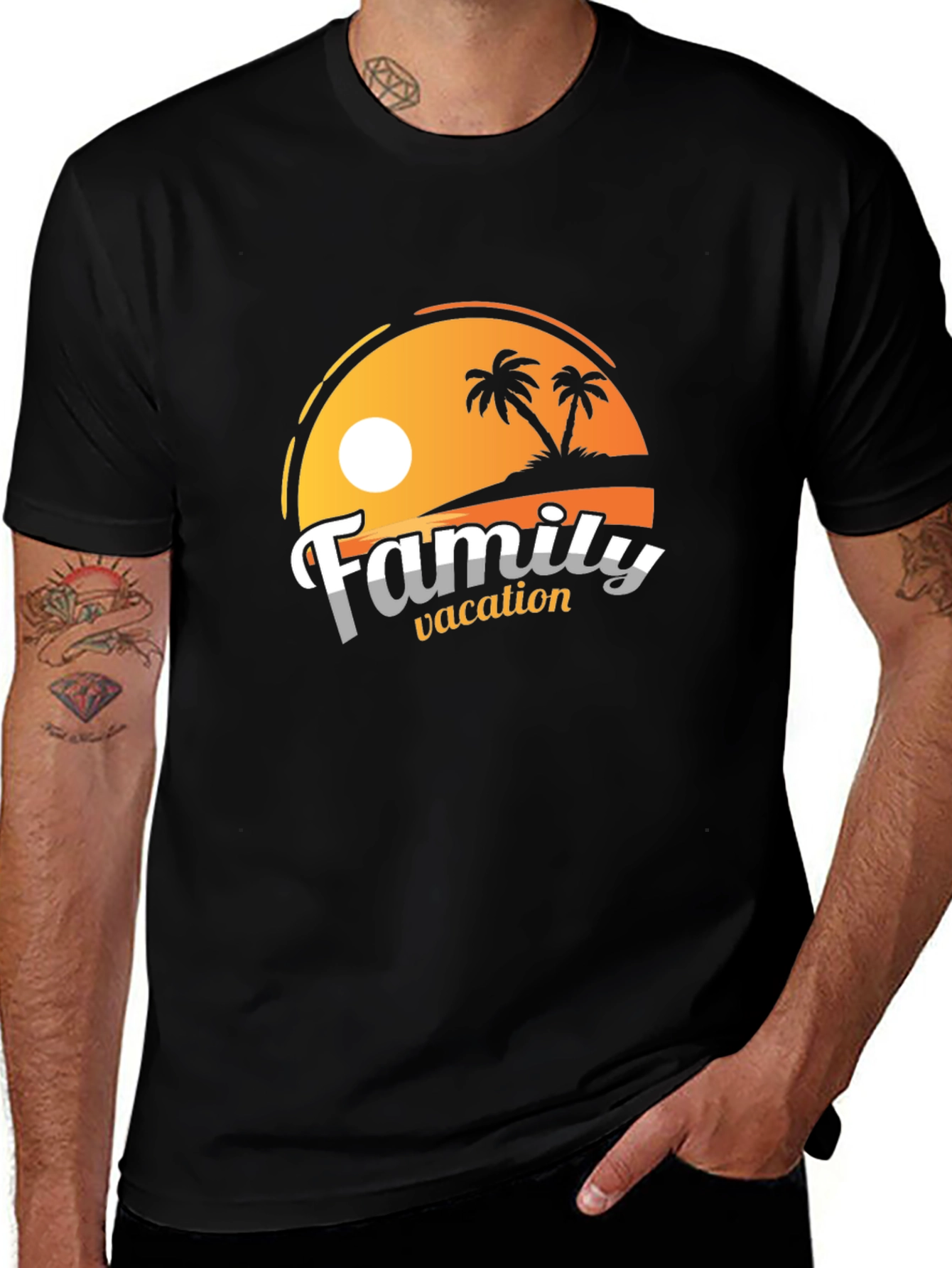 Variant 13 of Family Vacation Graphic Tee - Black Cotton T-Shirt