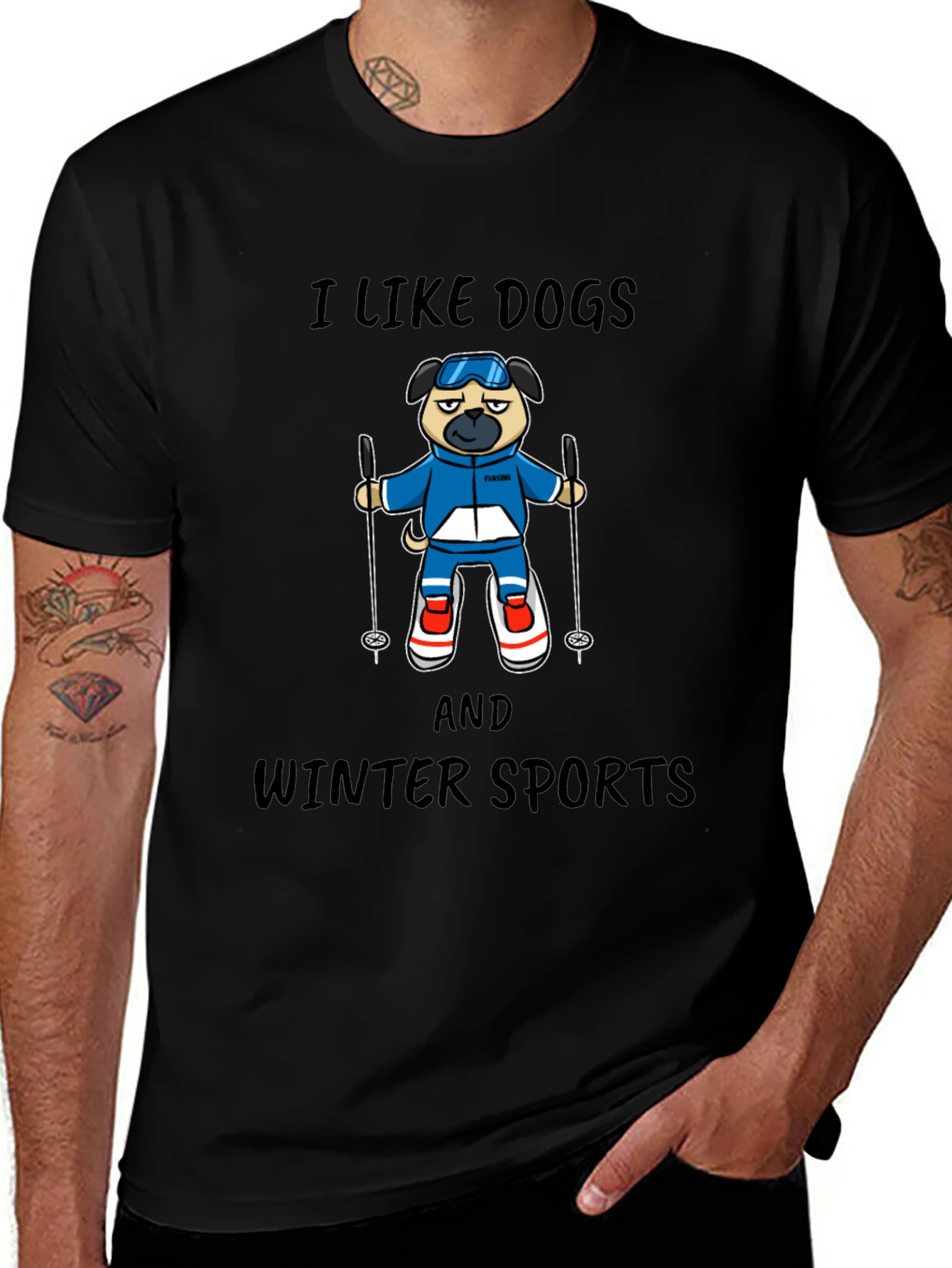 Black I Like Dogs and Winter Sports T-Shirt main image