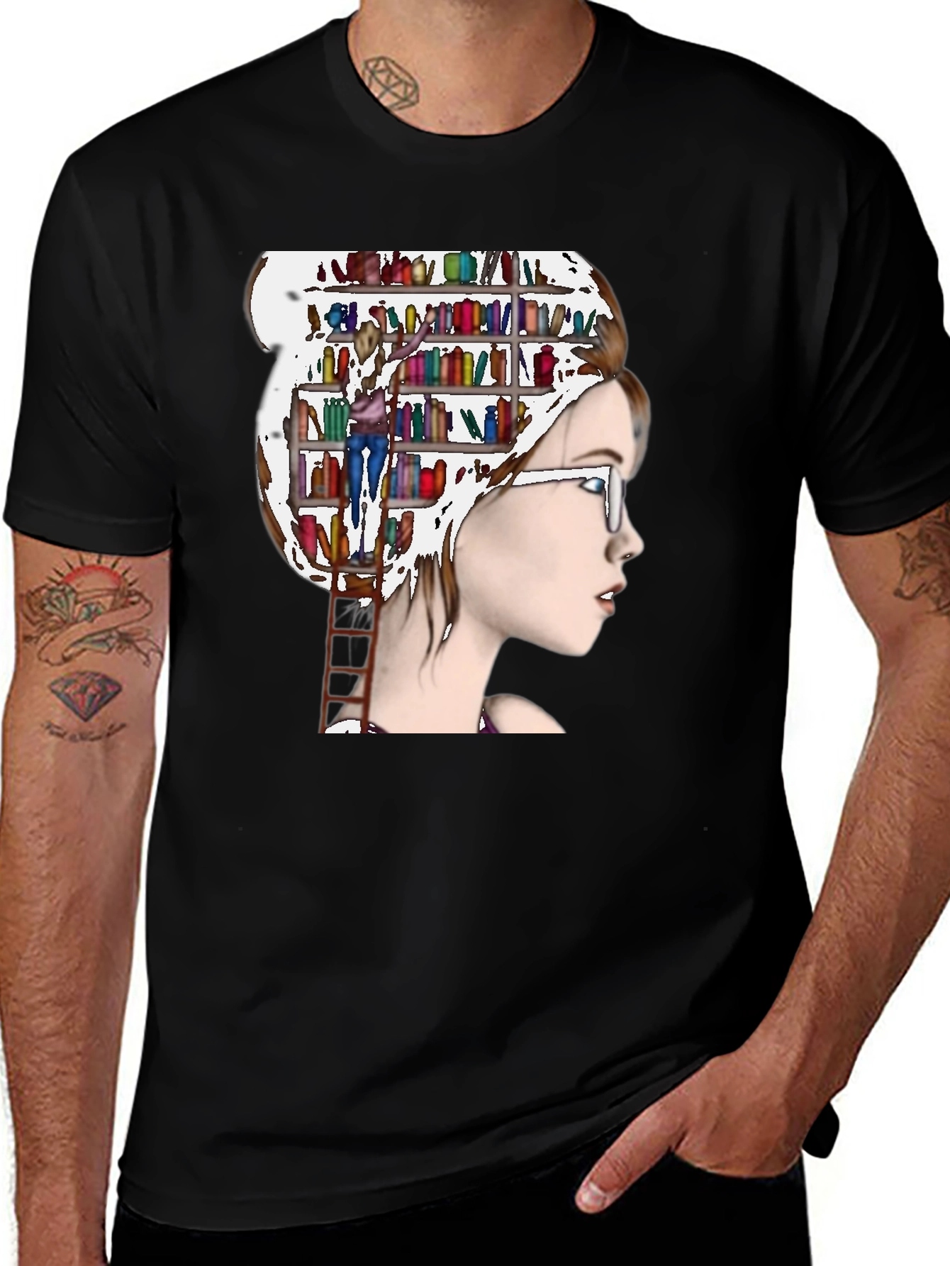 Variant 2 of Book Lover T-Shirt - Woman's Mind Library Design