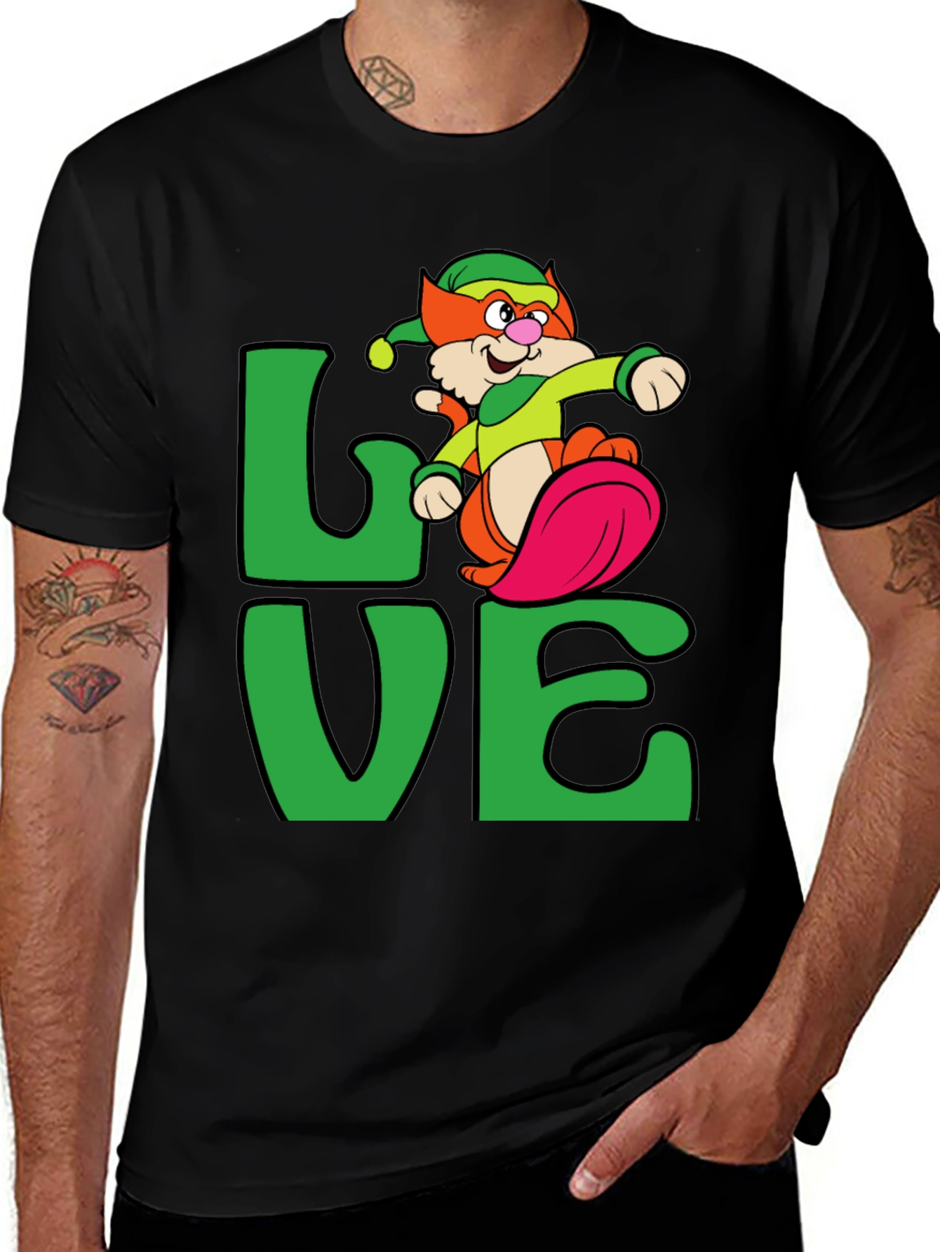 Variant 25 of Love Cat Cartoon Graphic Tee - Black Unisex T-Shirt
