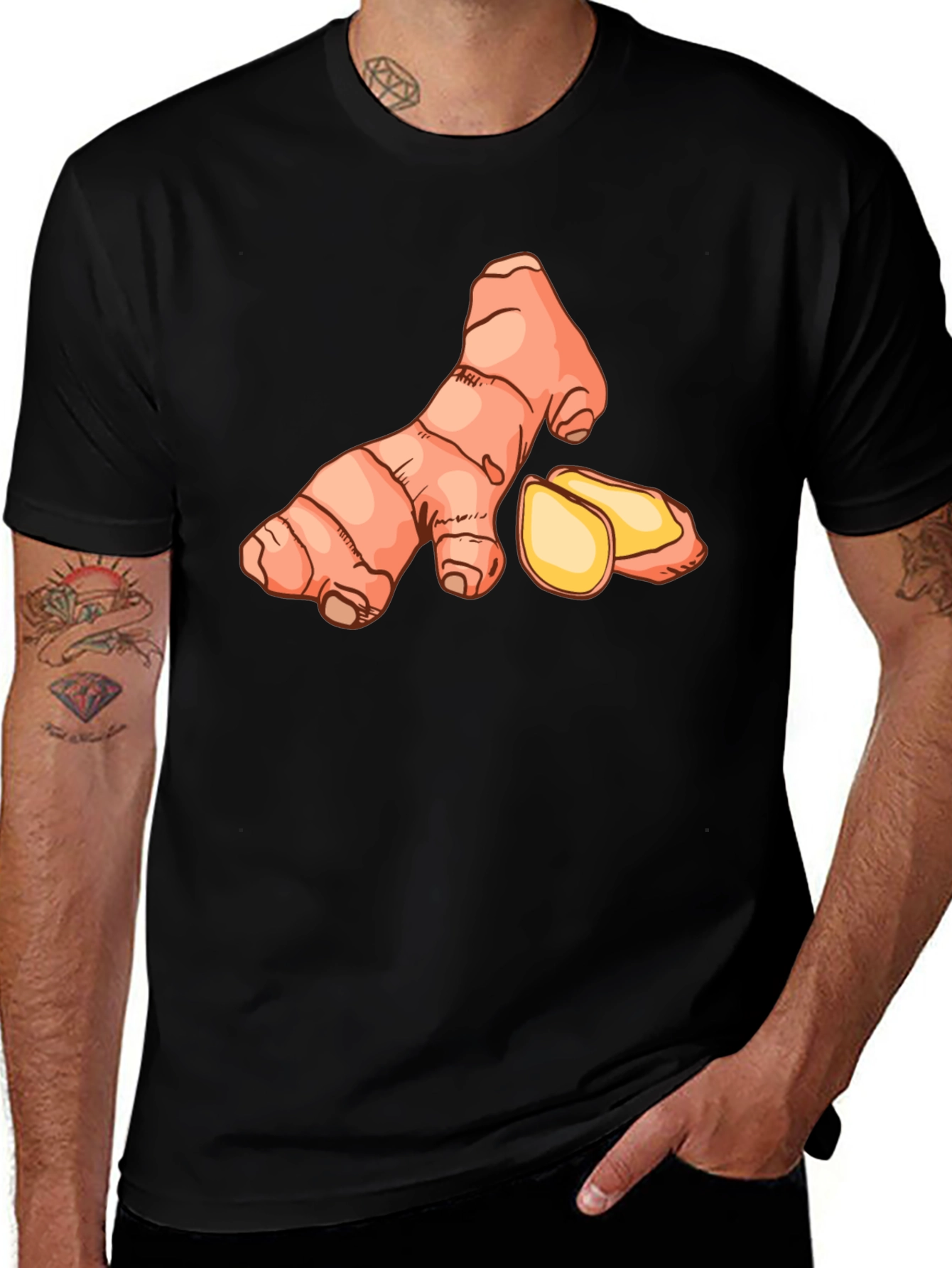 Variant 26 of Ginger Root Graphic Tee - Black Casual T-Shirt