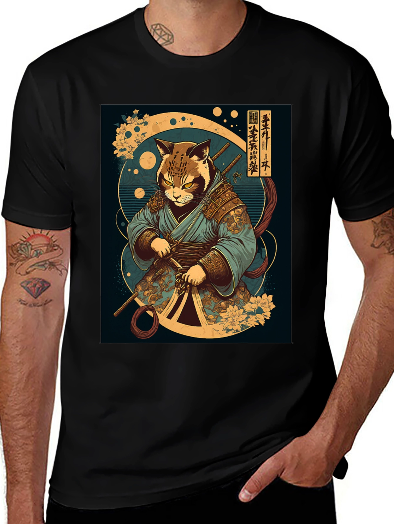 Variant 19 of Samurai Cat Graphic Tee - Martial Arts Cool!