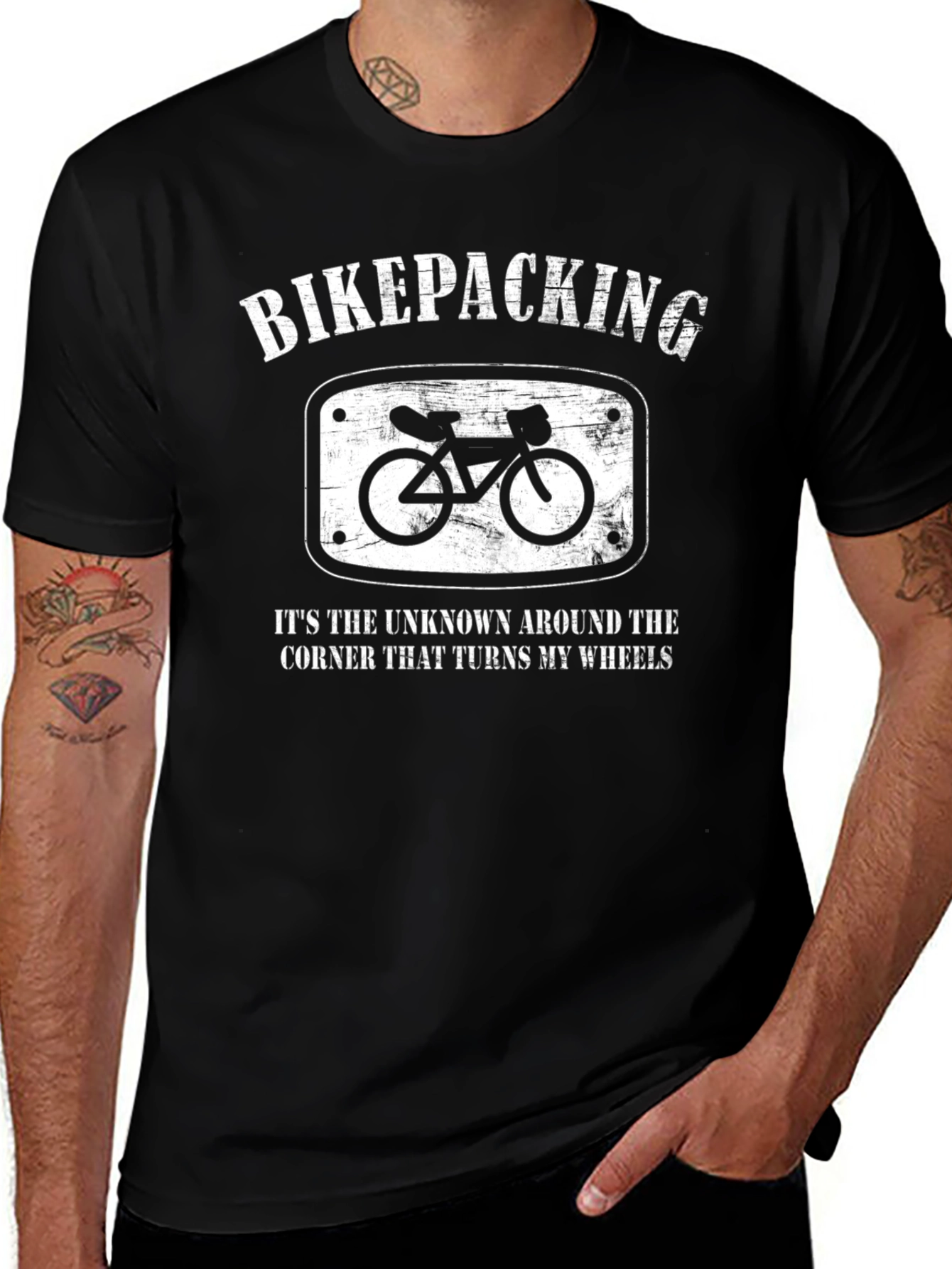 Variant 15 of Bikepacking T-Shirt: The Unknown Around The Corner