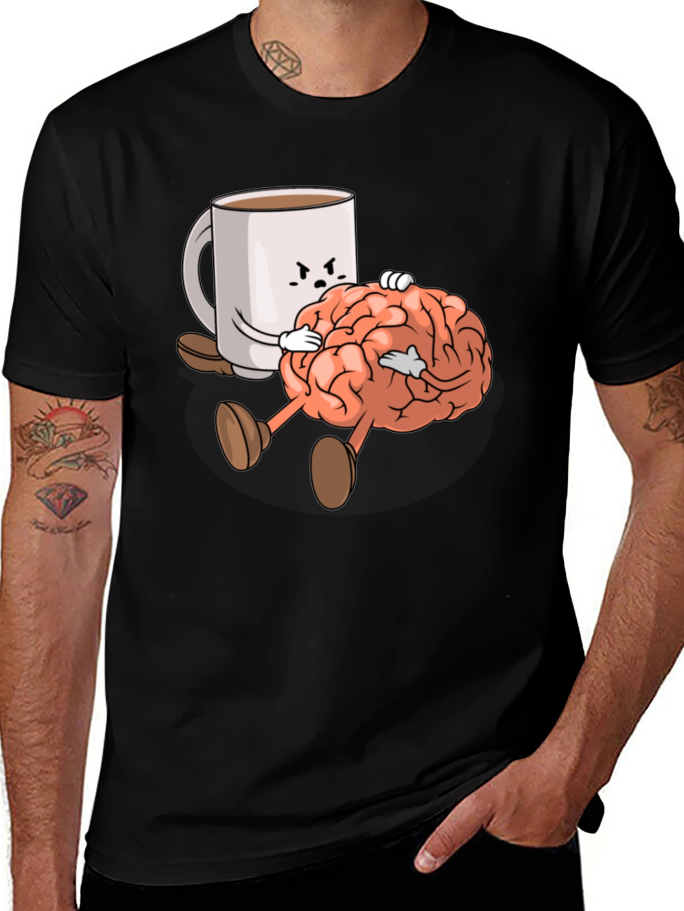 Variant 2 of Coffee & Brains Graphic T-Shirt - Black Crew Neck Tee