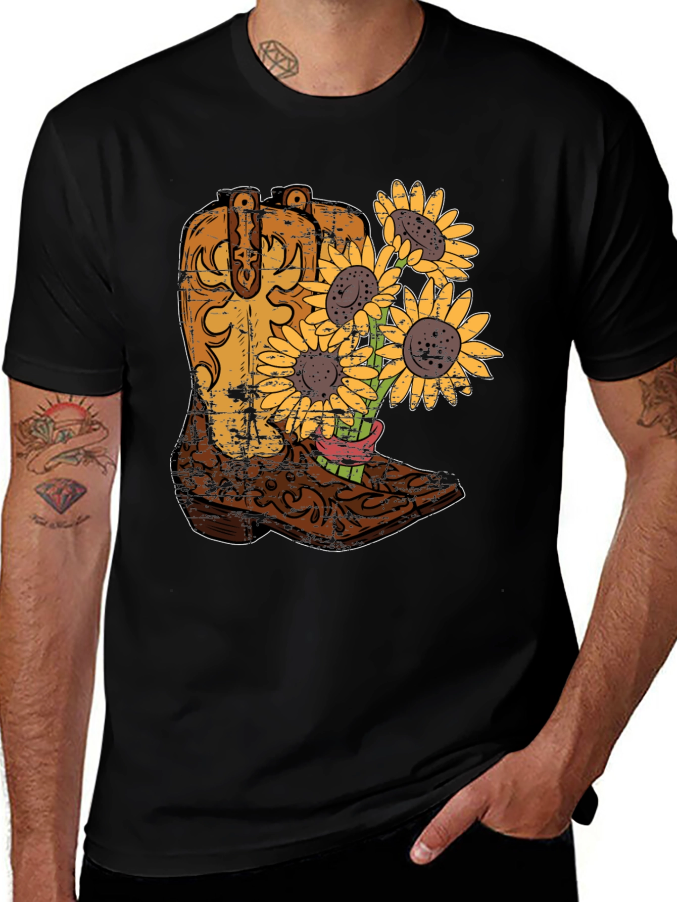 Variant 11 of Cowboy Boot Sunflower Graphic Tee