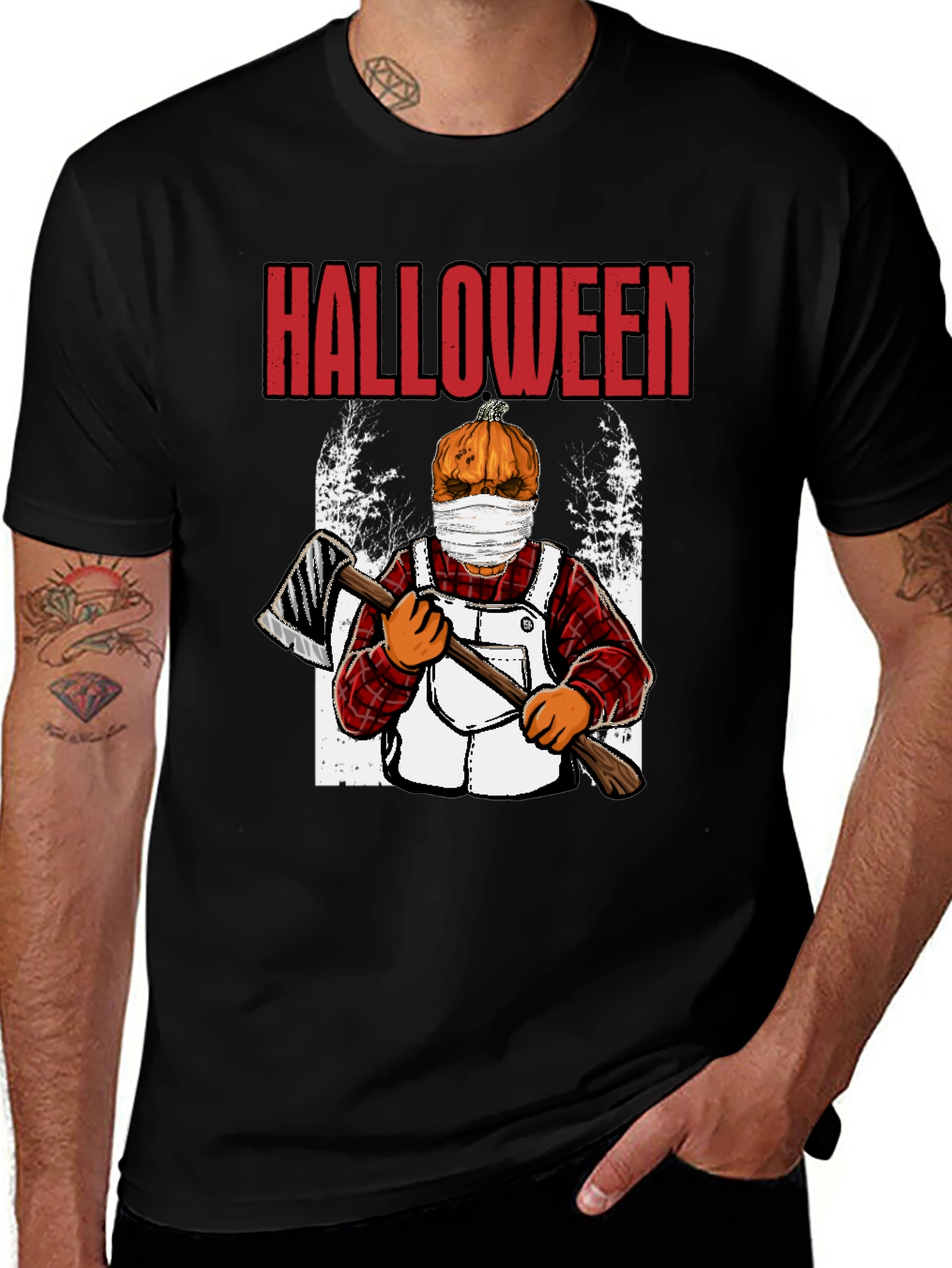Halloween Pumpkin Head Axe Man T-Shirt