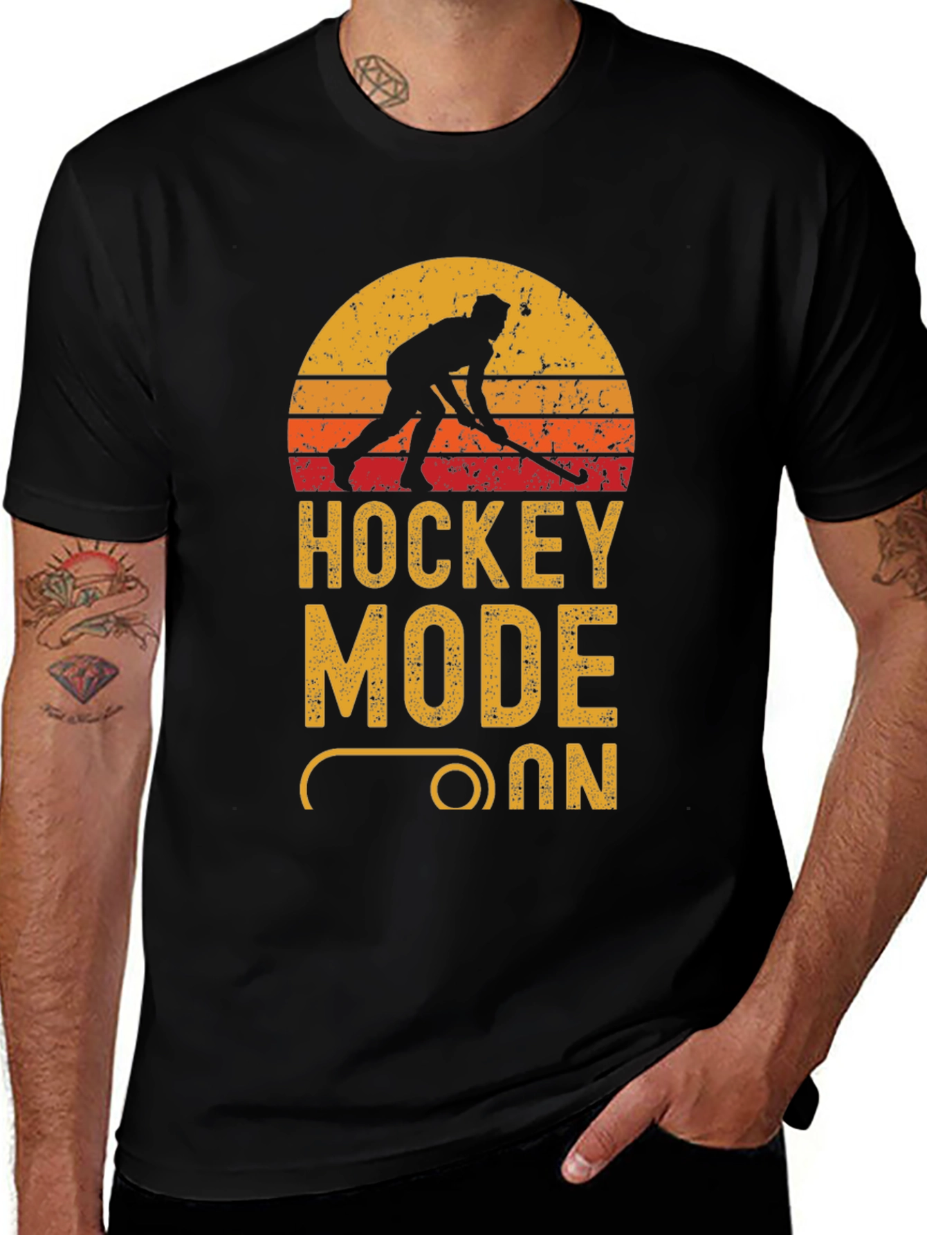 Variant 28 of Hockey Mode On Graphic Tee - Black Cotton T-Shirt