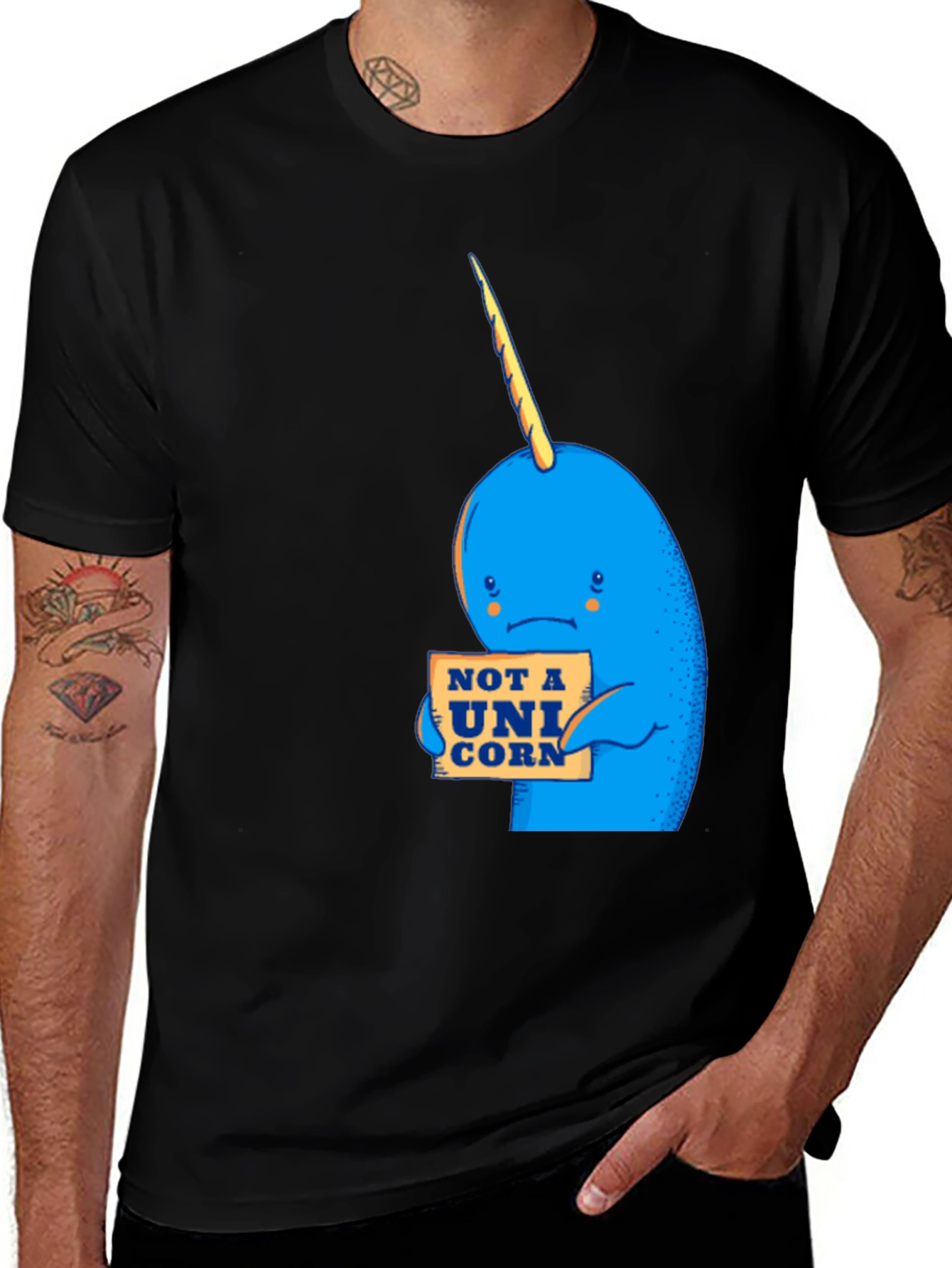 Variant 28 of Narwhal 'Not A Unicorn' Graphic T-Shirt - Black Cotton Tee