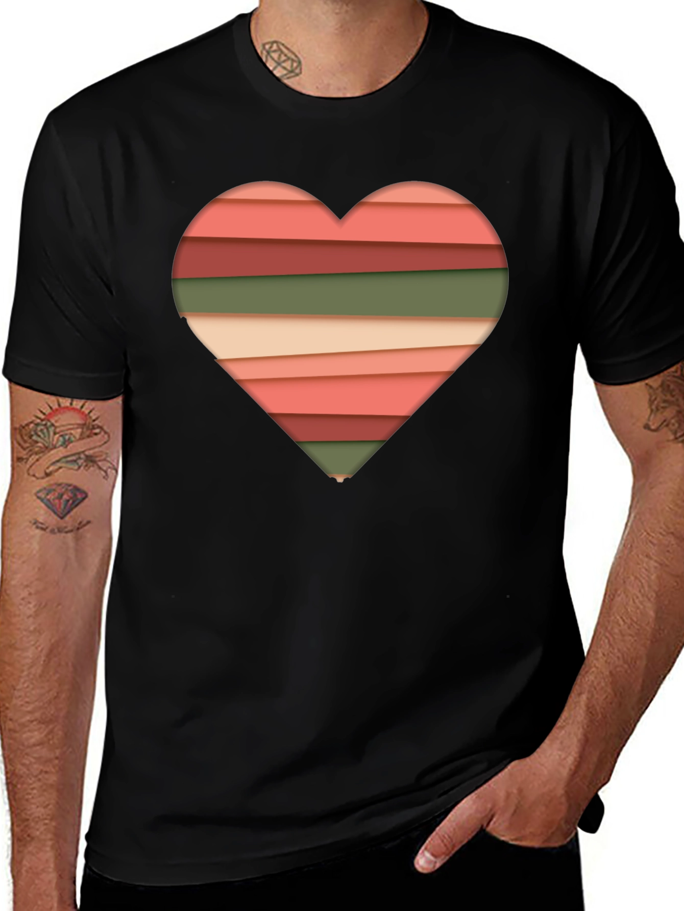Variant 9 of Striped Heart Graphic Tee - Modern Stylish Casual Shirt