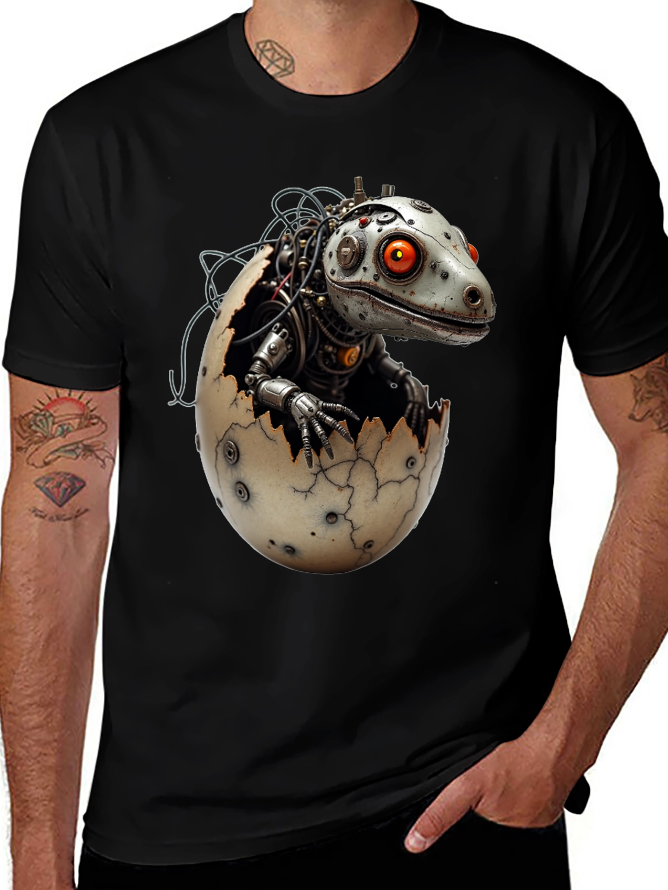 Variant 3 of Steampunk Robot Dinosaur Hatching T-Shirt