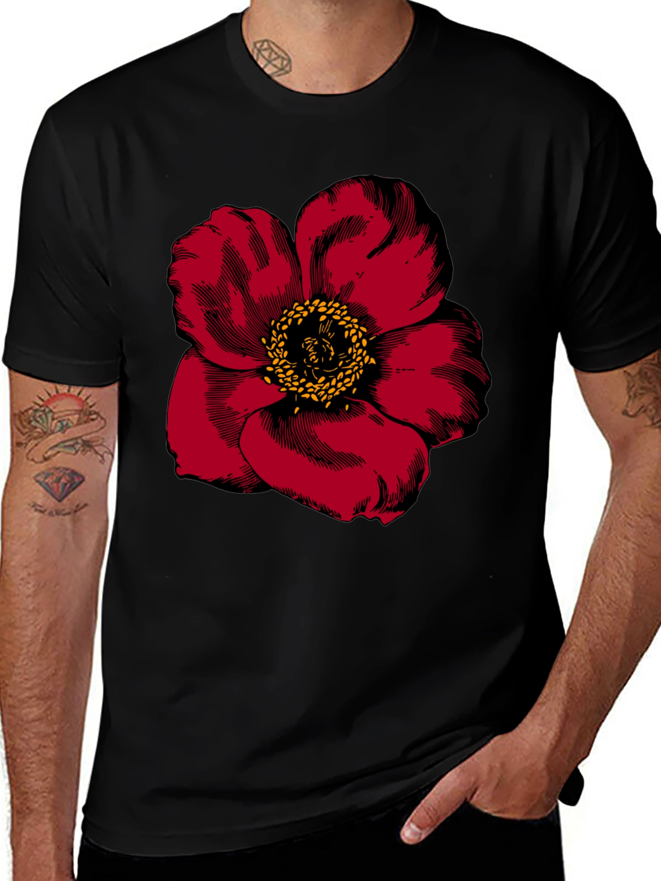 Variant 11 of Bold Floral Graphic Tee - Black