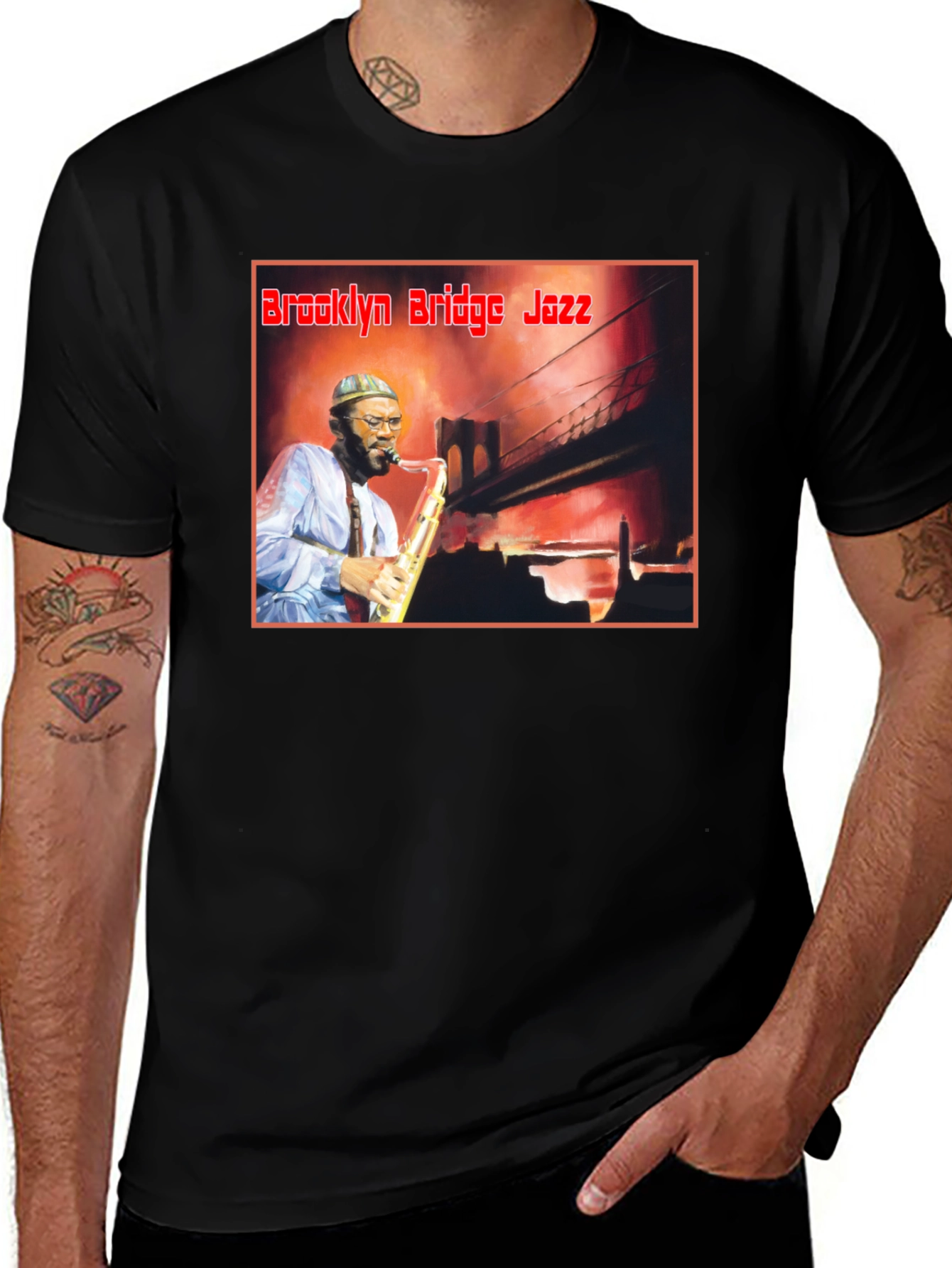 Black Brooklyn Bridge Jazz T-Shirt - Men's Black Tee main image