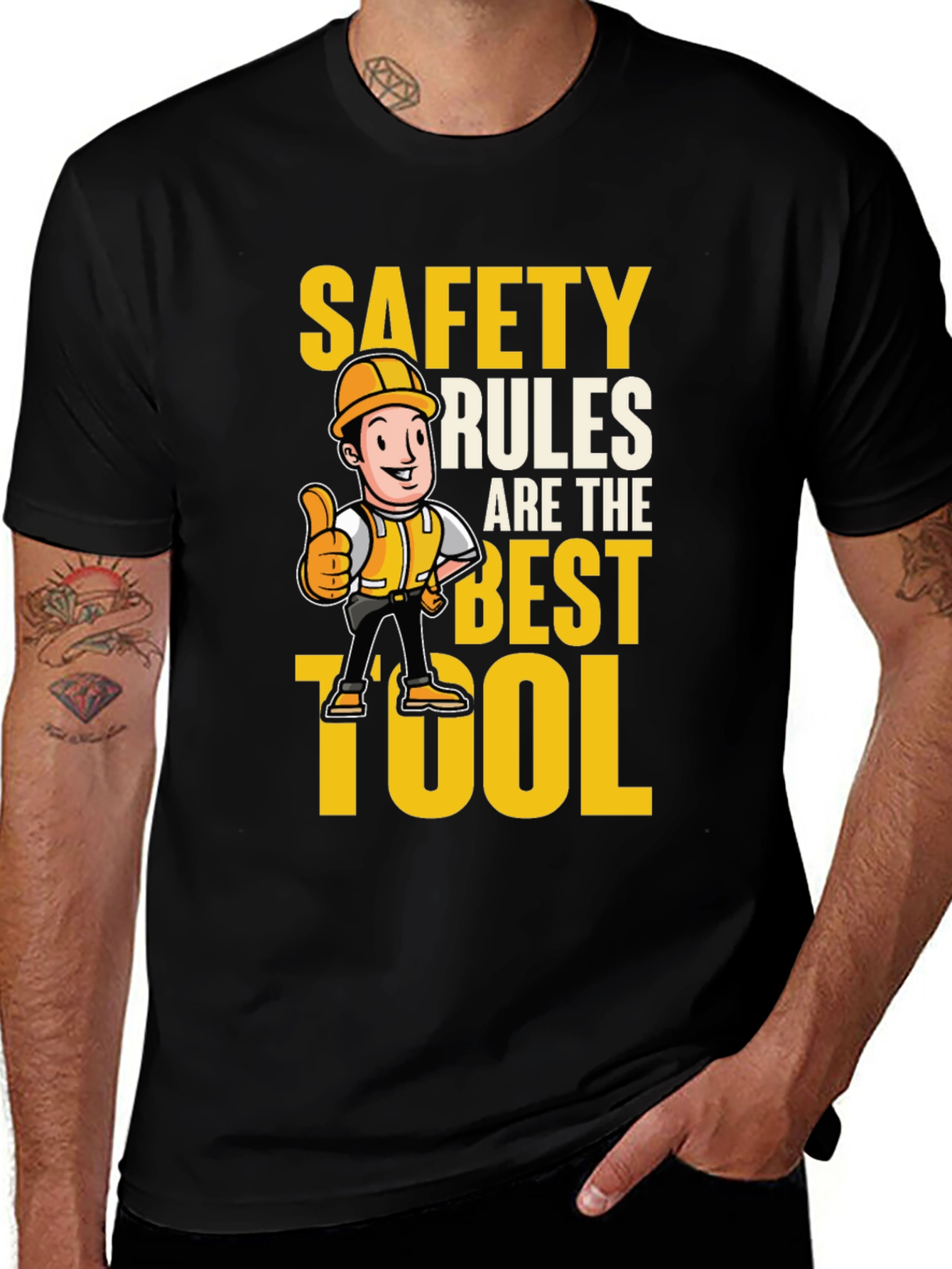Variant 24 of Safety Rules T-Shirt - Construction Worker Cartoon
