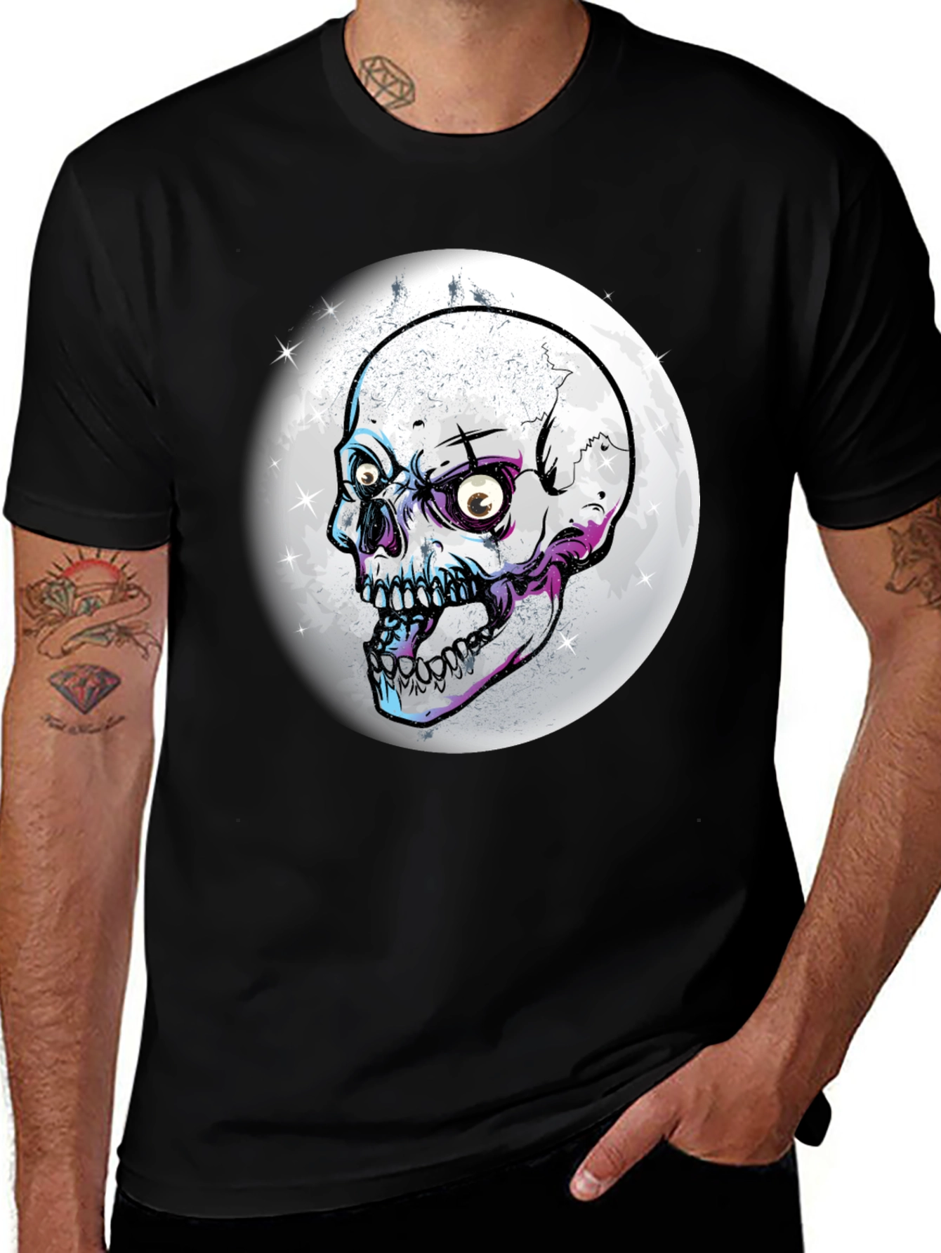 Variant 8 of Skull Graphic T-Shirt - Moonlit Horror Design