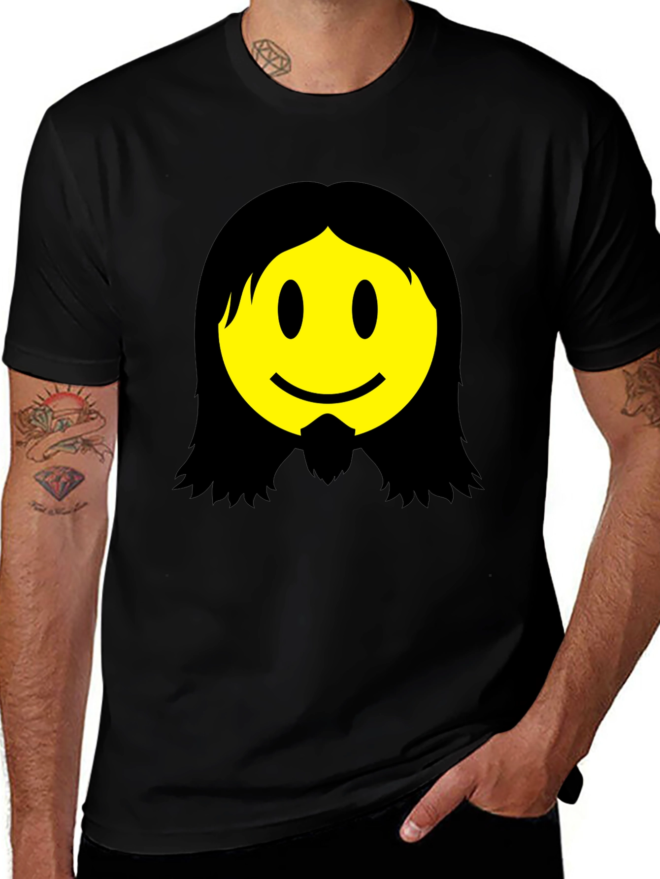 Variant 9 of Jesus Smiley Face Graphic T-Shirt - Black