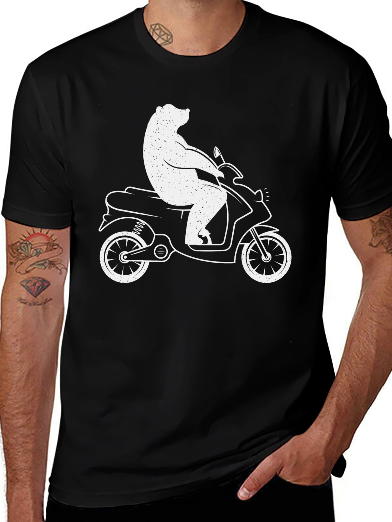 Variant 9 of Bear on Scooter Graphic Tee - Cool Black T-Shirt
