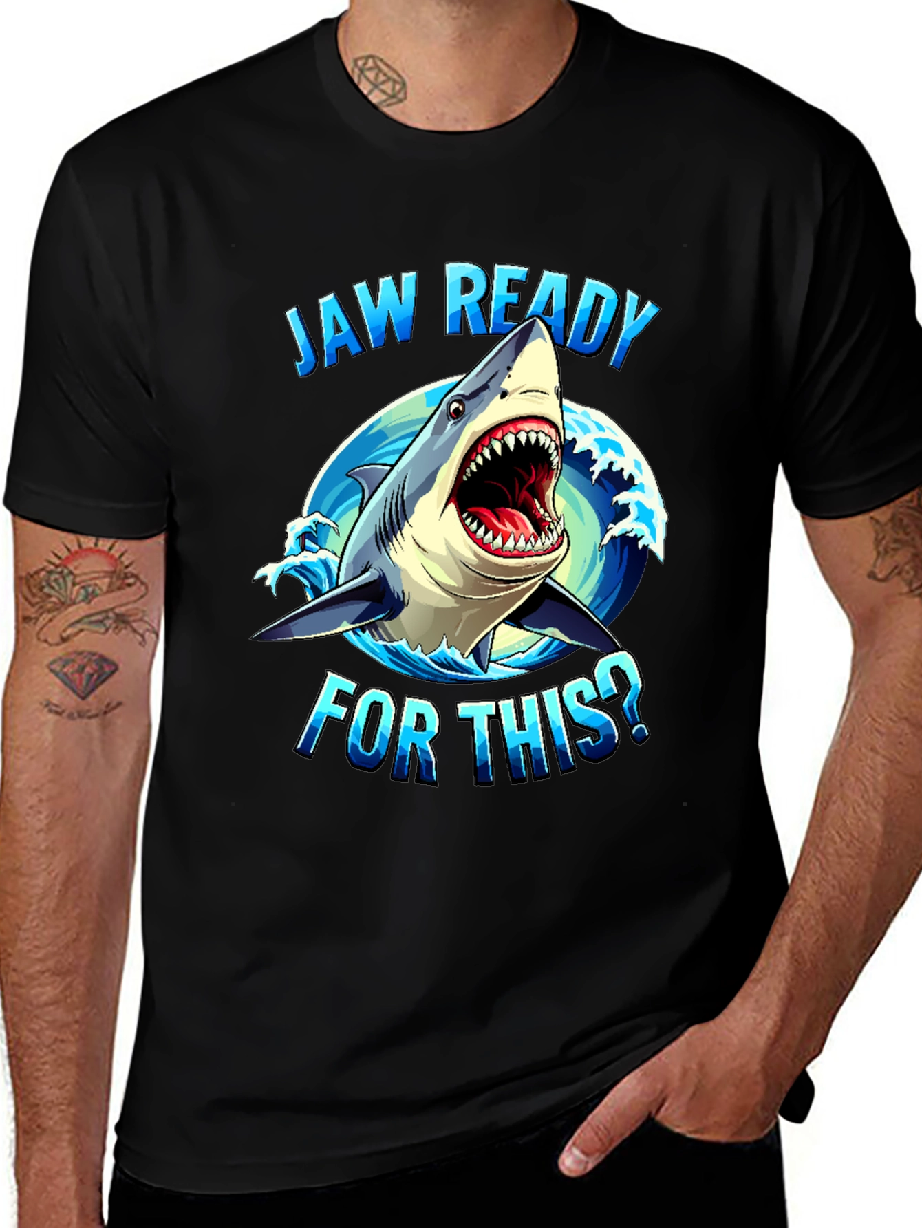 Variant 11 of Jaw Ready Shark Graphic Tee - Black Cotton T-Shirt