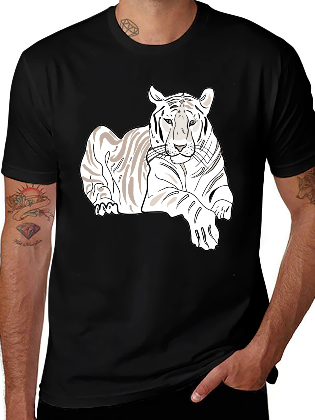Black White Tiger Graphic Tee - Stylish Men's Black T-Shirt main image