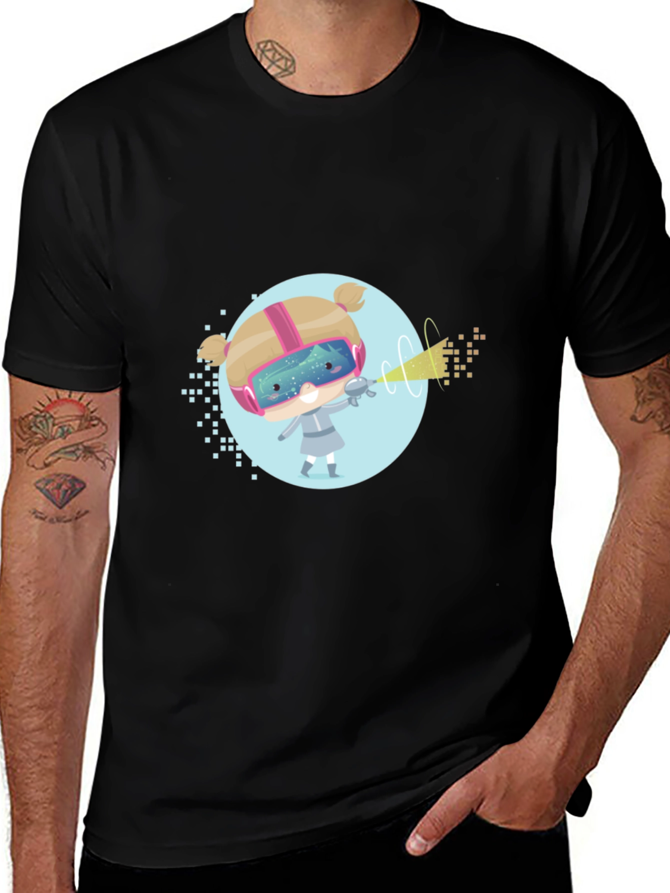 Variant 5 of Sci-Fi Girl Graphic T-Shirt - Black Cotton Tee