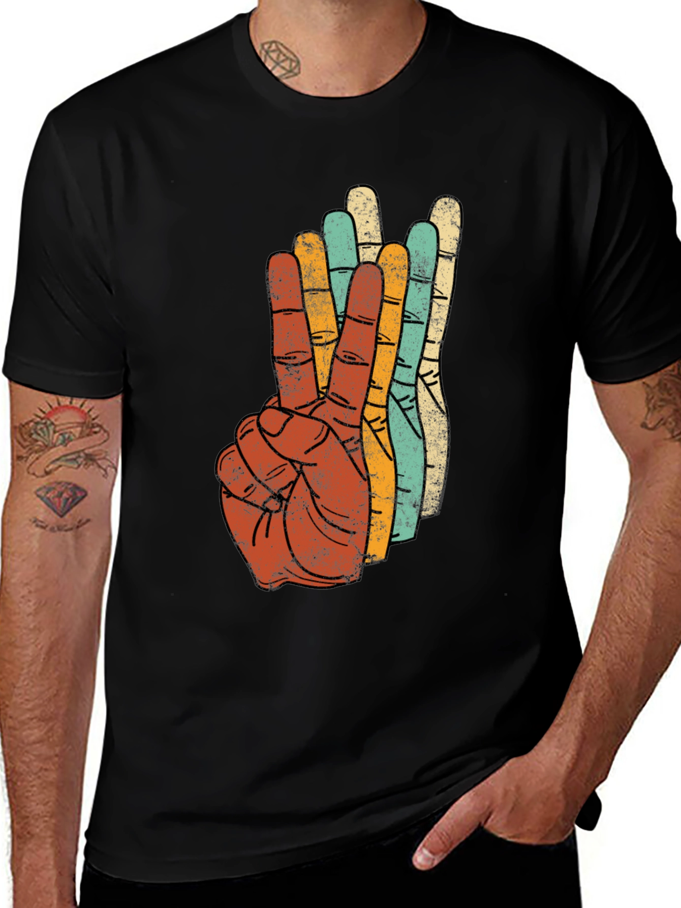 Black Retro Peace Sign Graphic Tee - Vintage Style T-Shirt main image