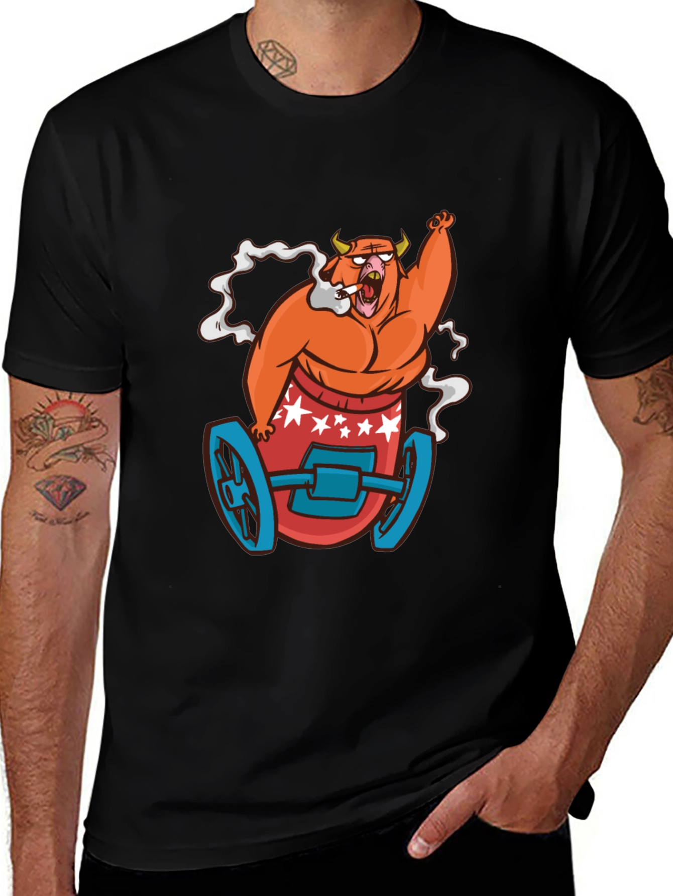 Variant 16 of Cartoon Bull on Wheels Graphic Tee