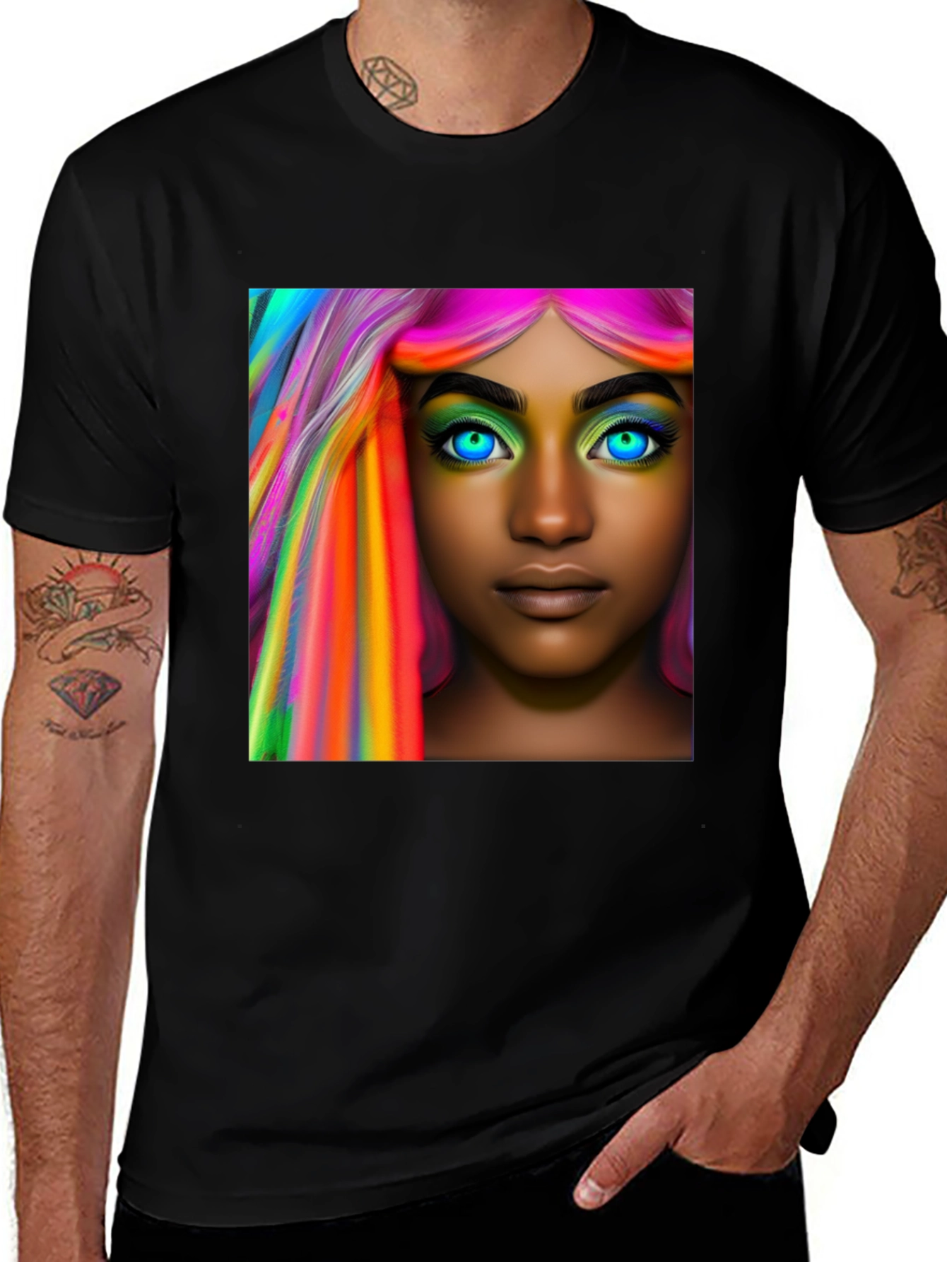 Variant 26 of Vibrant Hair Portrait T-Shirt - Artistic Style