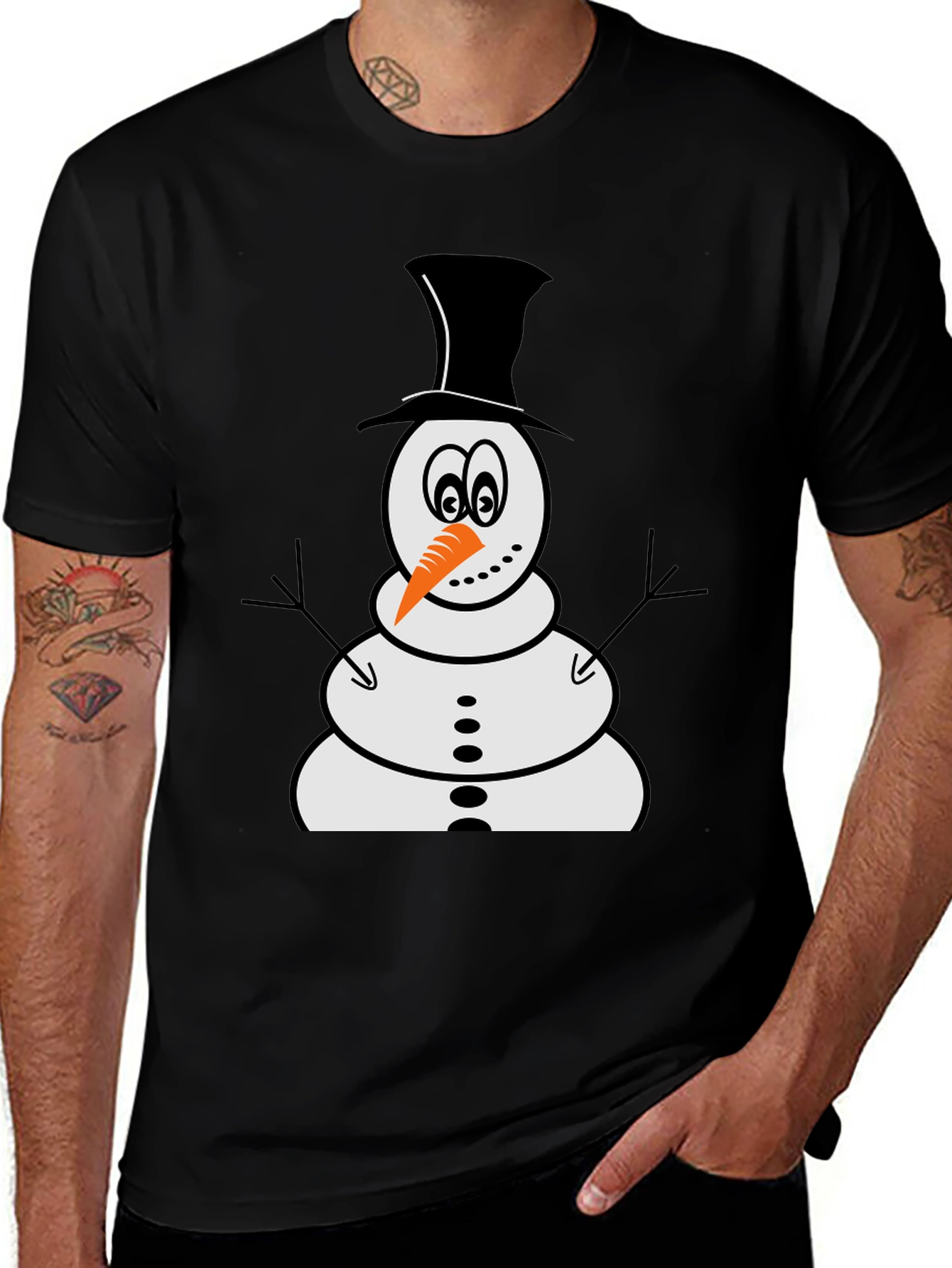 Variant 13 of Snowman Graphic Tee - Black Cotton Holiday Shirt
