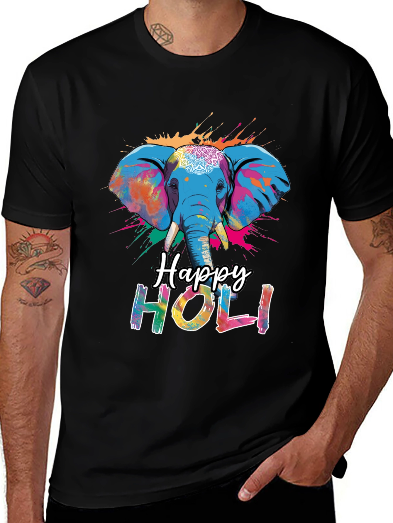 Happy Holi Elephant T-Shirt - Colorful Festival Tee