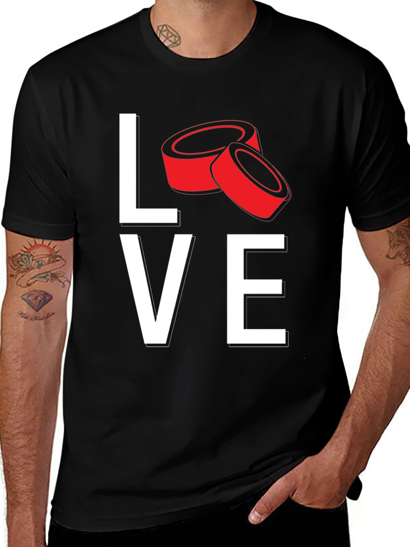 Variant 10 of Love Hockey Puck Graphic Black T-Shirt