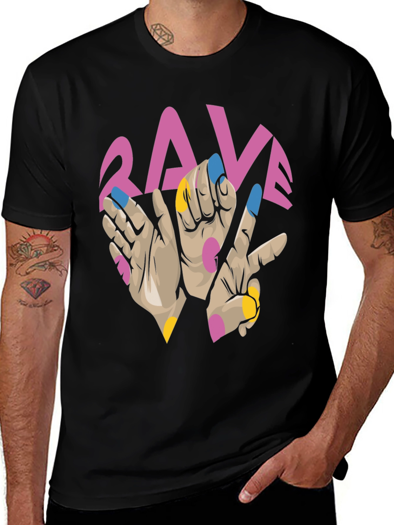 Variant 25 of Rave Hand Graphic Black T-Shirt