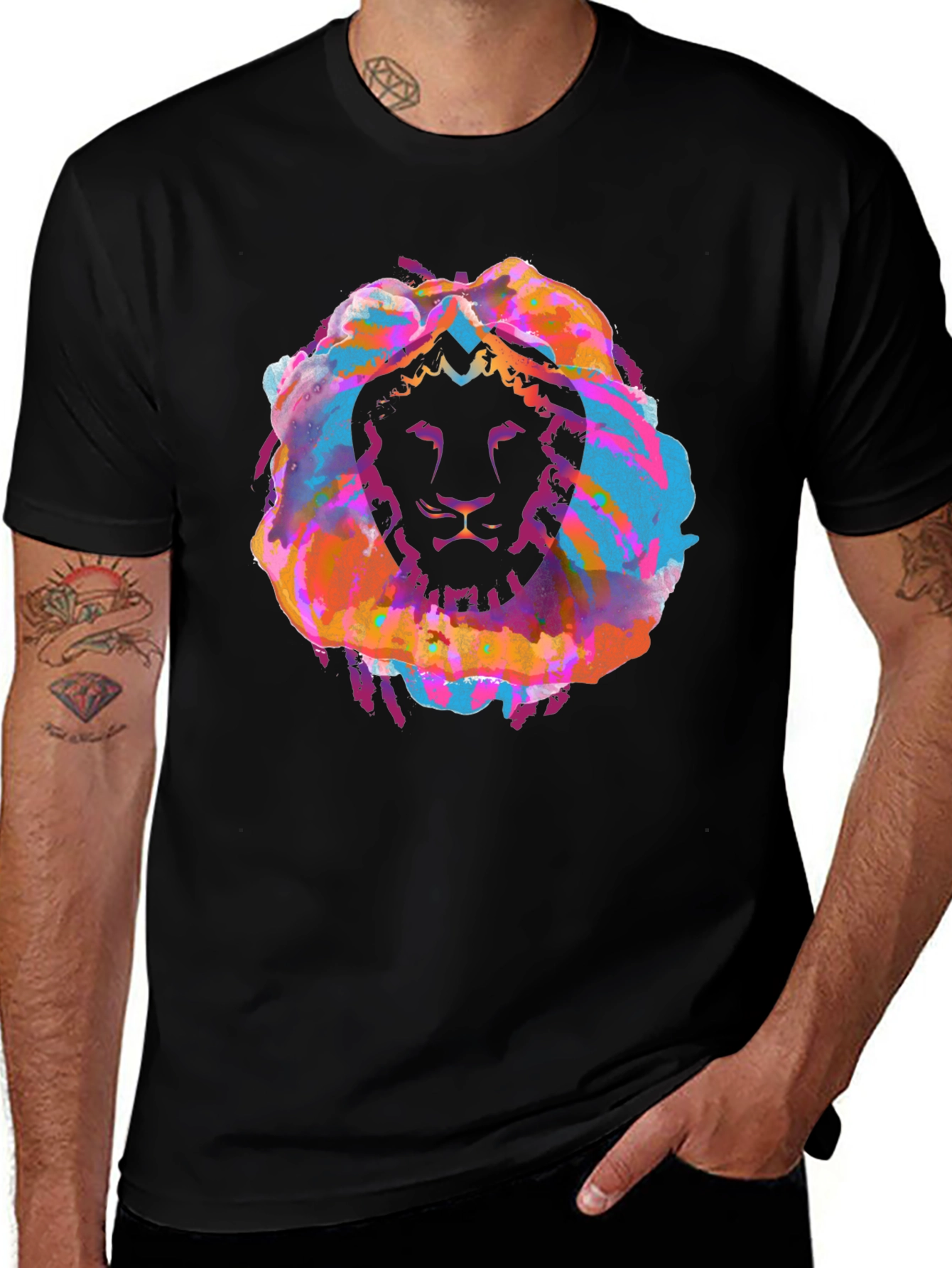Variant 26 of Lion Art Black T-Shirt - Vibrant Graphic Tee