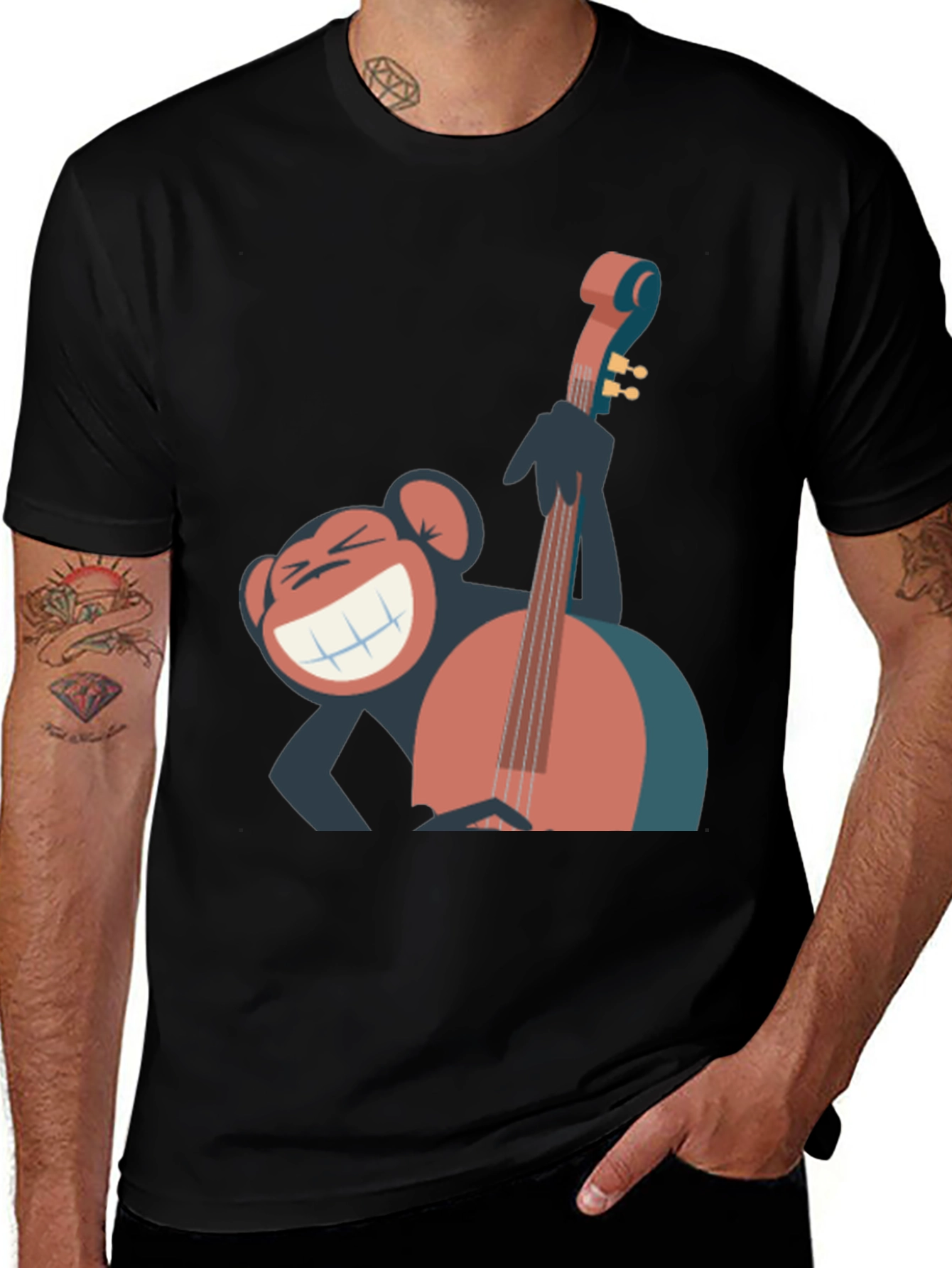 Variant 27 of Monkey Bass Player Black T-Shirt