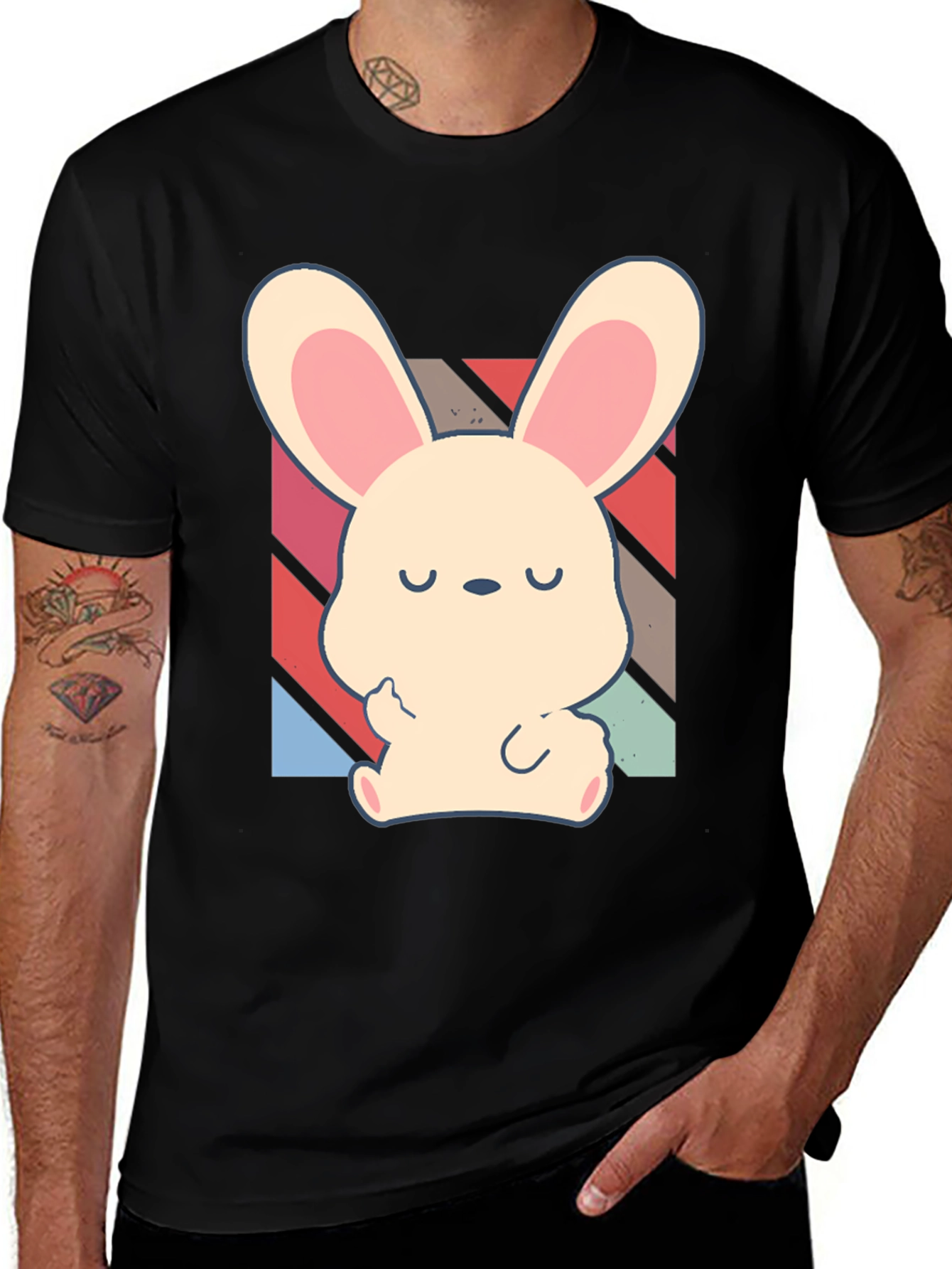 Variant 22 of Cute Bunny Graphic Tee - Unisex Black Cotton Shirt