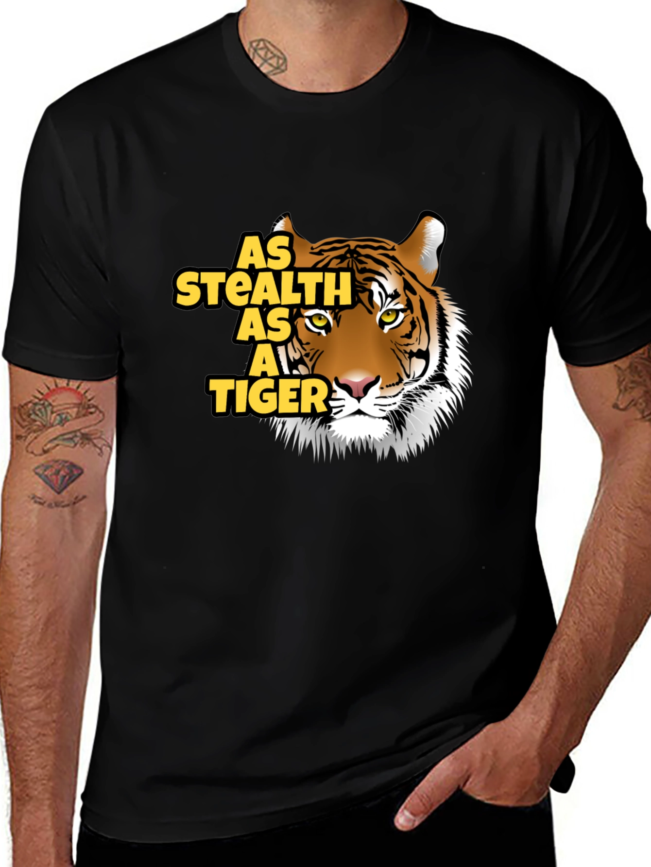 Variant 20 of Stealth Tiger Graphic Tee - Black Cotton T-Shirt