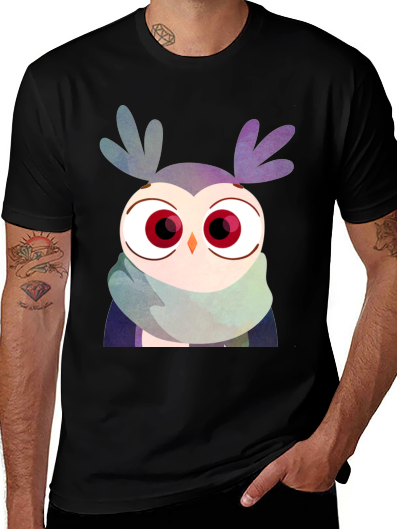 Variant 12 of Owl Scarf Graphic Tee - Unisex Black T-Shirt