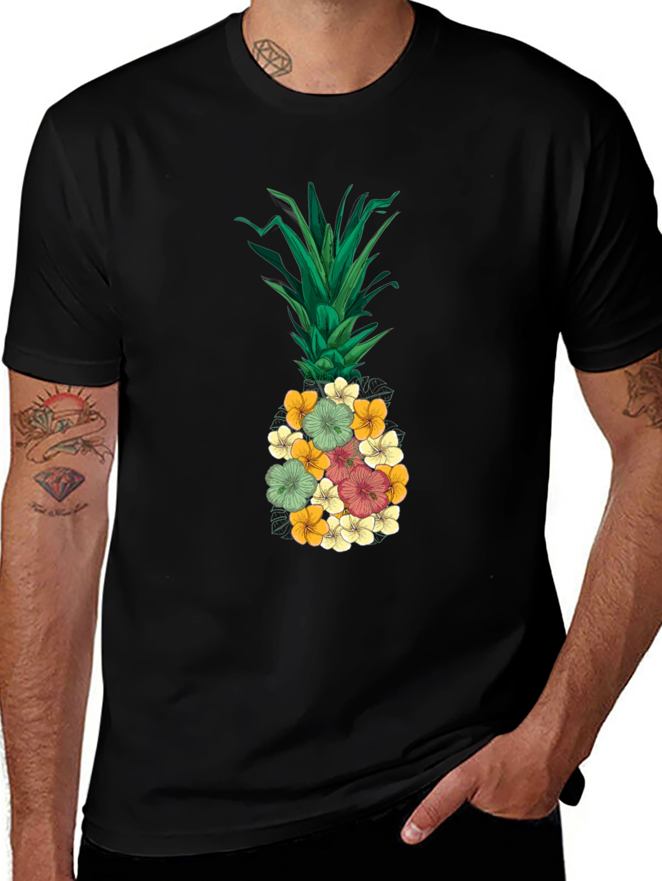 Variant 25 of Floral Pineapple Graphic Tee - Tropical Vibe