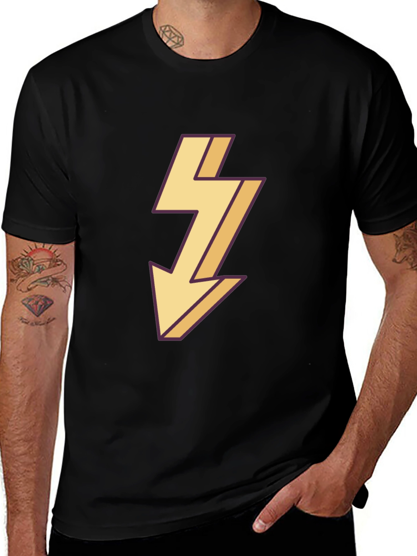 Variant 29 of Men's Black T-Shirt with Lightning Bolt Design