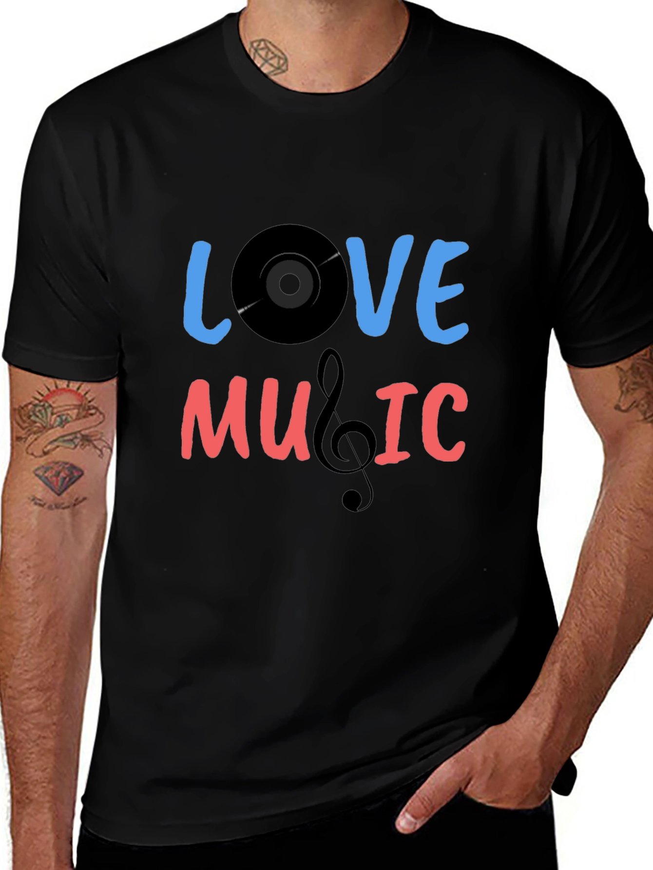 Variant 15 of Love Music Graphic T-Shirt - Black Cotton Tee