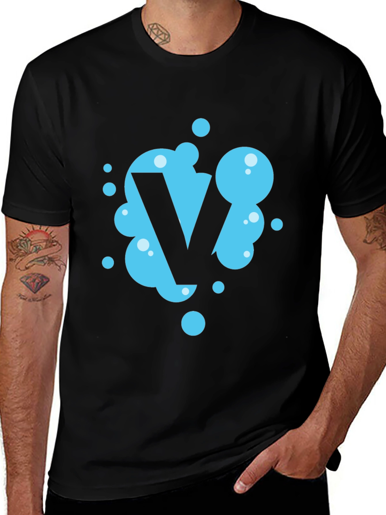 Variant 5 of Cool Blue Bubble Letter V Black T-Shirt