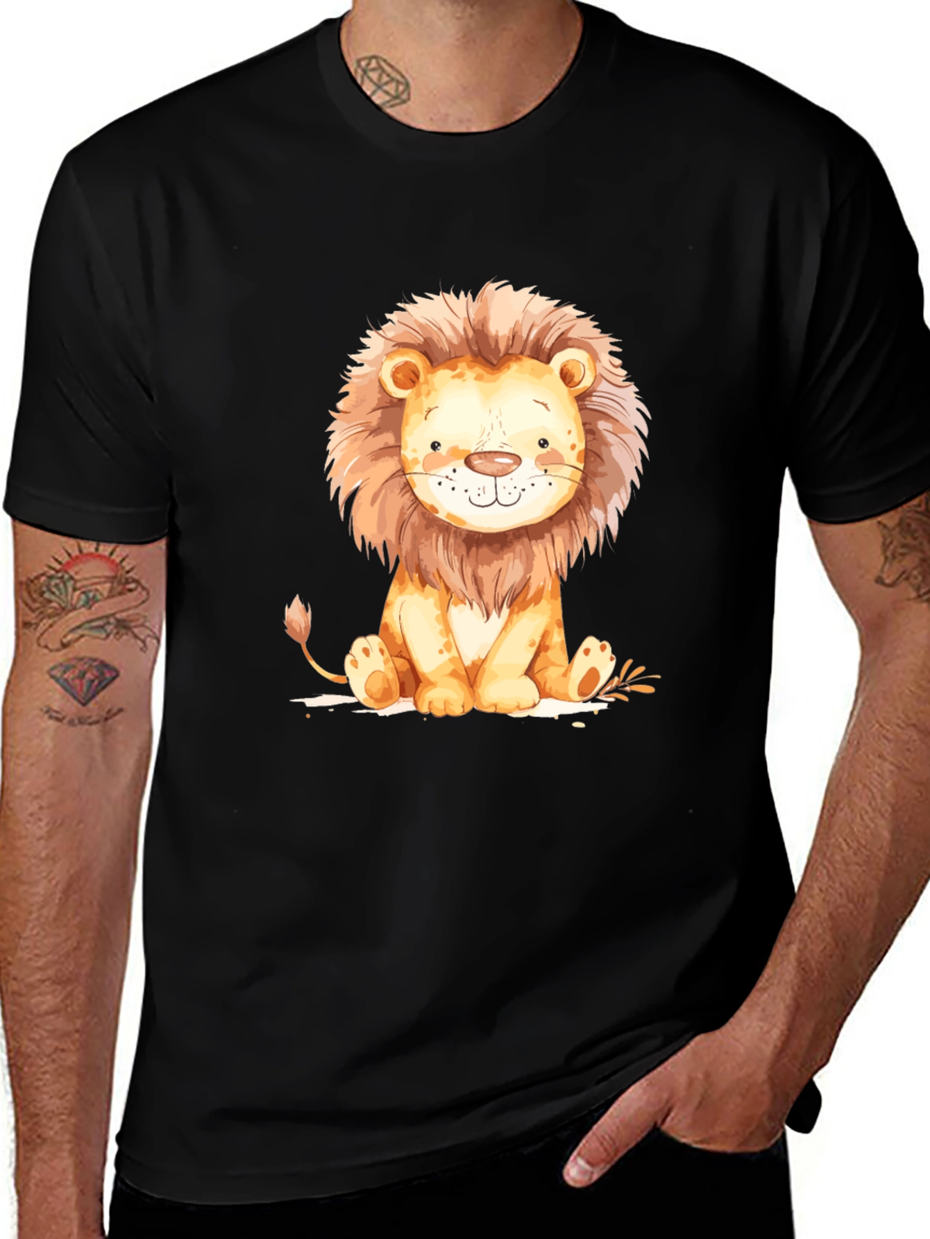 Variant 11 of Cute Lion Graphic Tee - Black