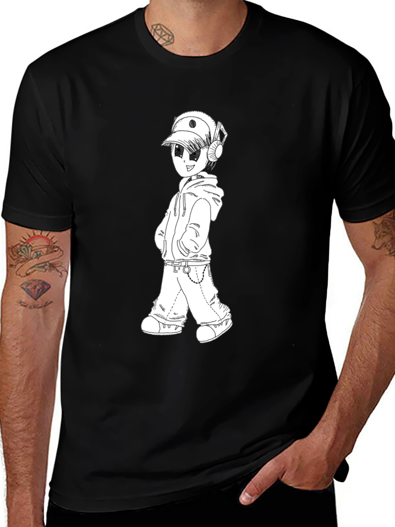 Variant 2 of Anime Boy Graphic Black T-Shirt