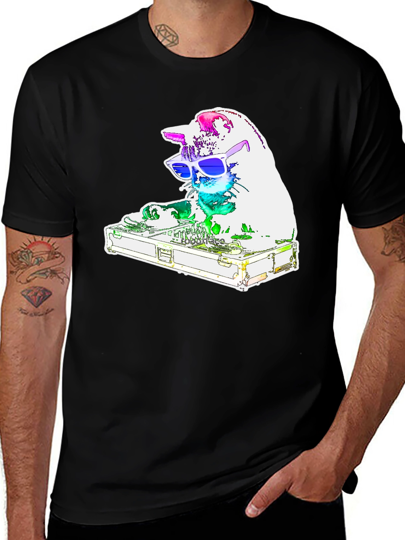 DJ Cat Graphic T-Shirt - Black Cotton Tee