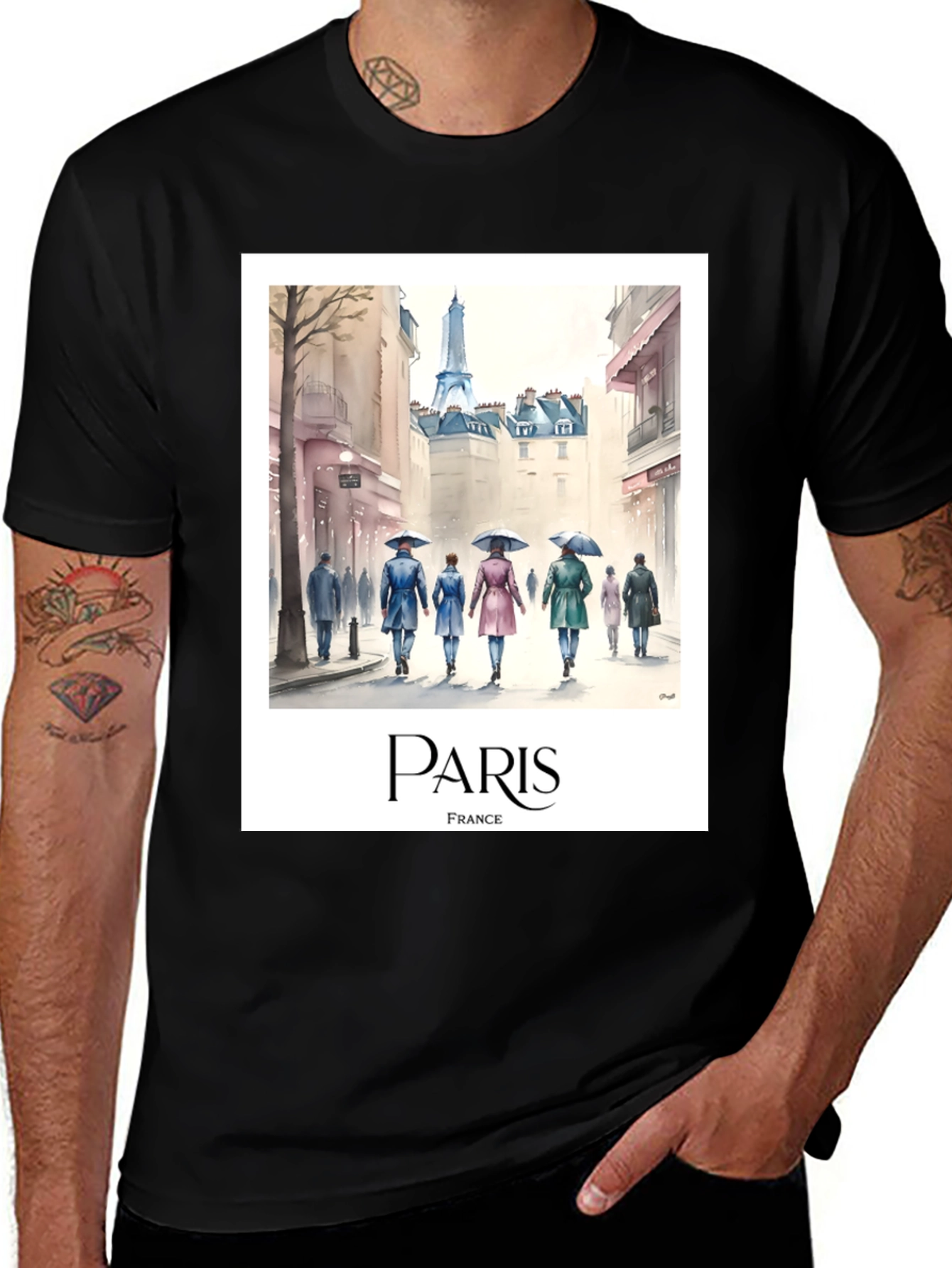 Paris Watercolor Graphic Tee - Cityscape T-Shirt