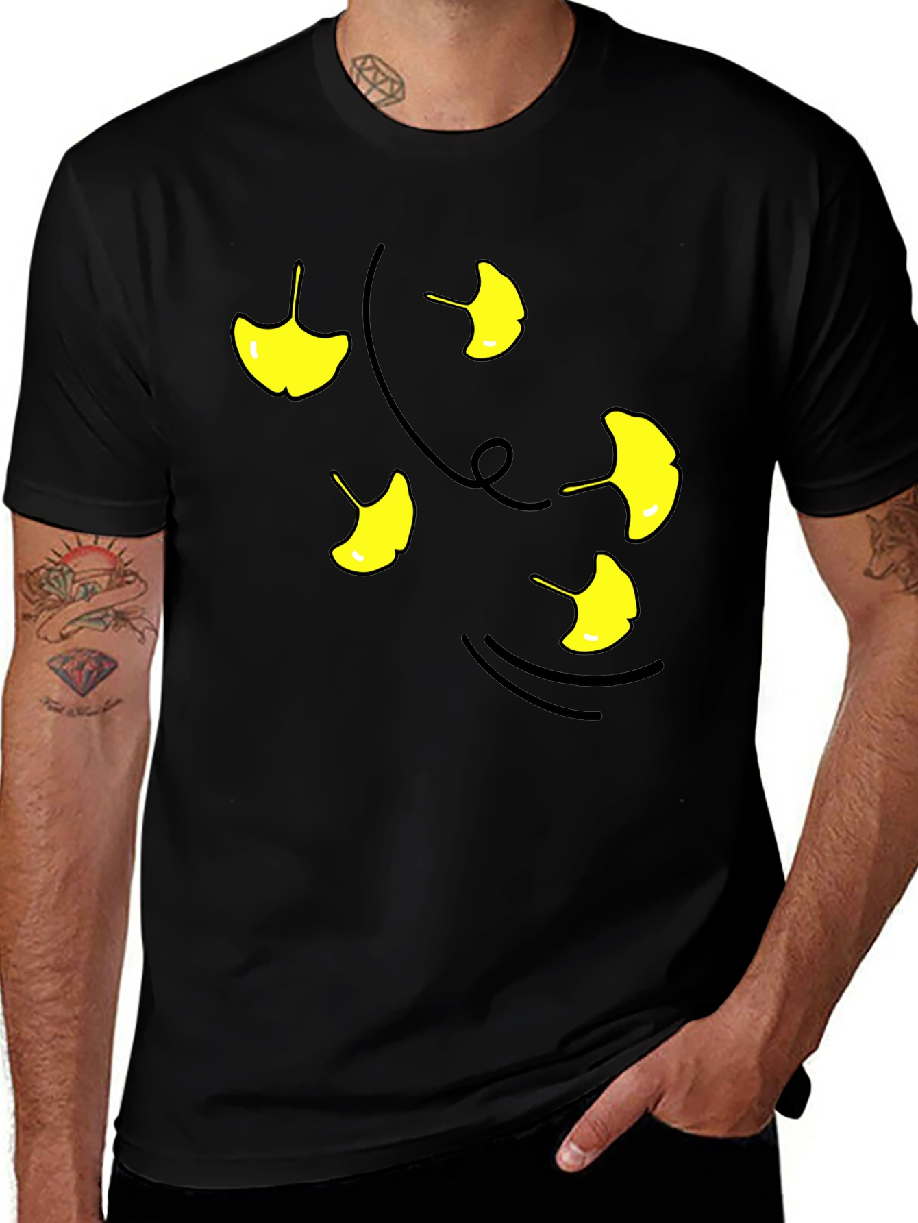 Variant 10 of Ginkgo Leaves Graphic Black T-Shirt