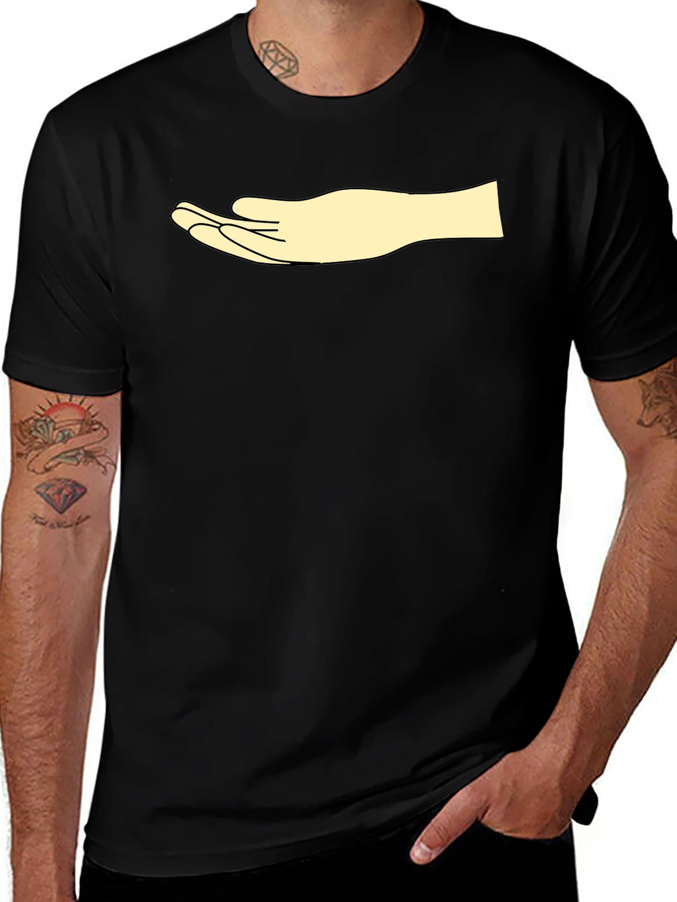 Black Graphic Tee - Open Hand Design - Men's Casual Shirt
